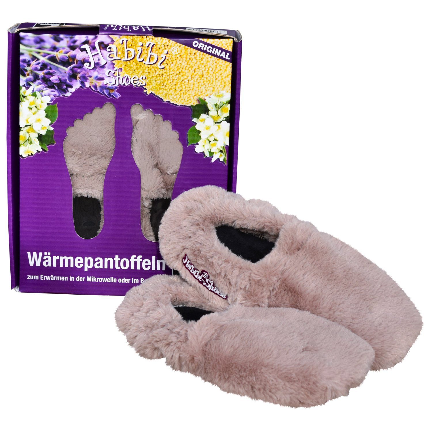 Habibi Plush Wärmekissen Wärmeschuhe, Slipper grau Größe M für Mikrowelle/Ofen, (1 Paar Wärme-Hausschuhe)
