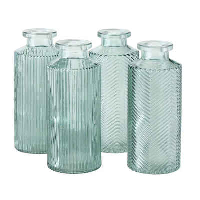 ReWu Dekovase Blumenvase im 4er Set aus Glas in Flaschenform - Salbeigrün