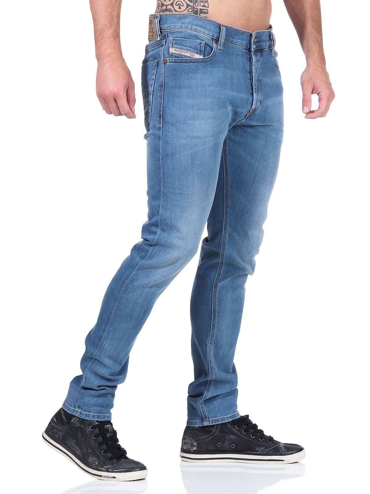 Diesel Slim-fit-Jeans Herren Stretch, 5-Pocket-Style, R8XA3 Tepphar-X Blau, Röhrenjeans, Used-Look