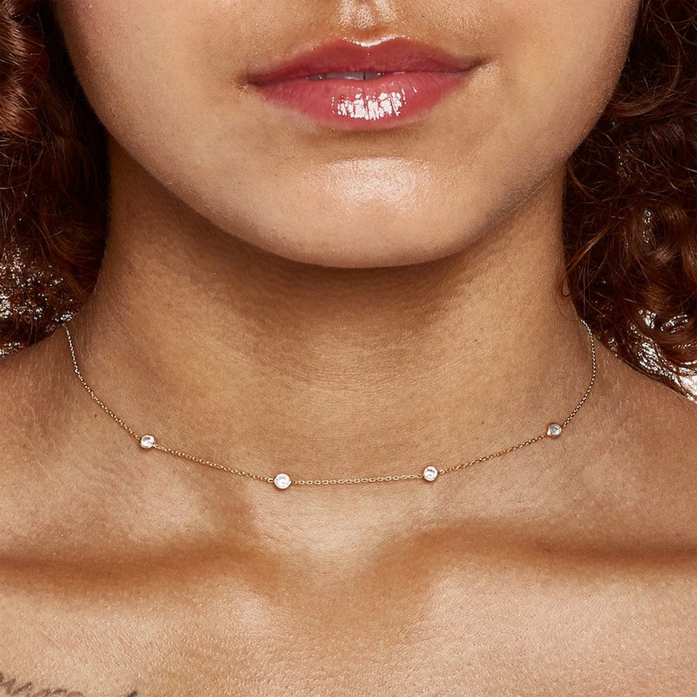 Runde Perlé Silberkette zarte Kette mit kleinen Moissaniten, 925 Sterling S günstig online kaufen