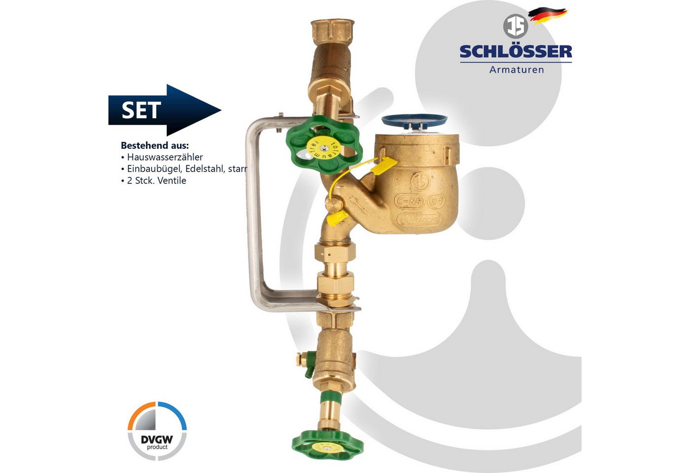 Thumbnail - tecuro Wasserzähler Fallrohrzähler Kombi-Set, Baulänge 105 mm, verschiedene Ausführungen, (inkl. Schrauben und Dübel (fü...