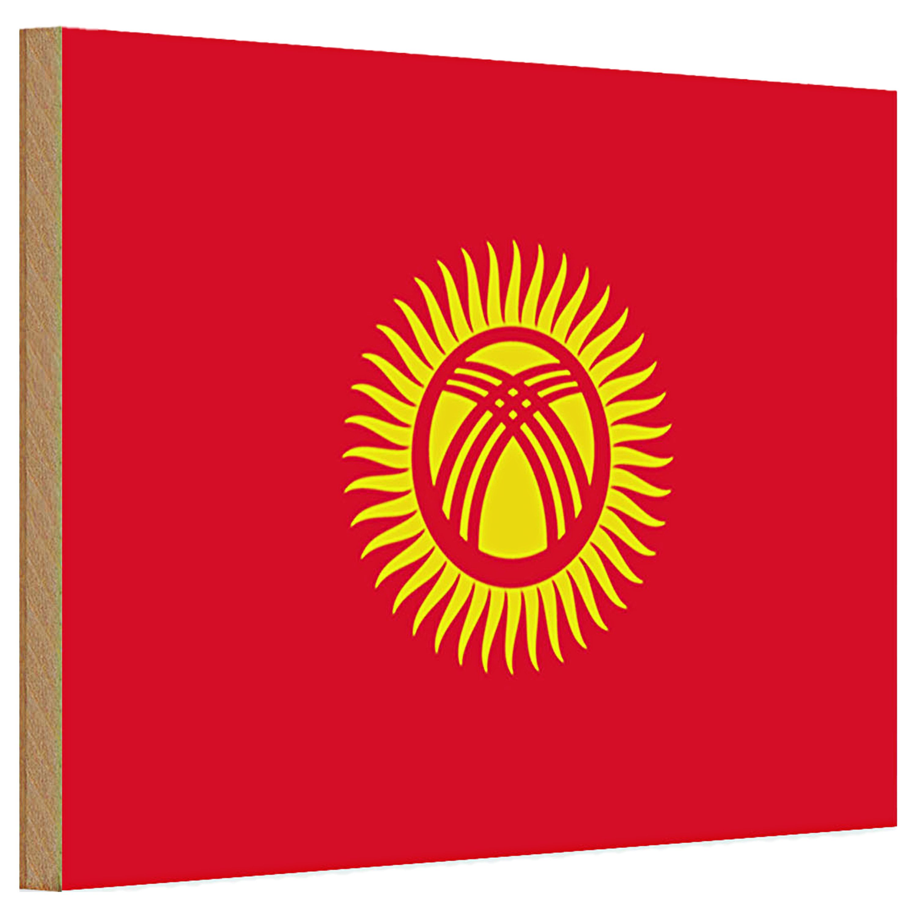 Roomando Holzbild Holzschild Flagge Kirgisistan 30x20cm Flag of Kyrgyzstan