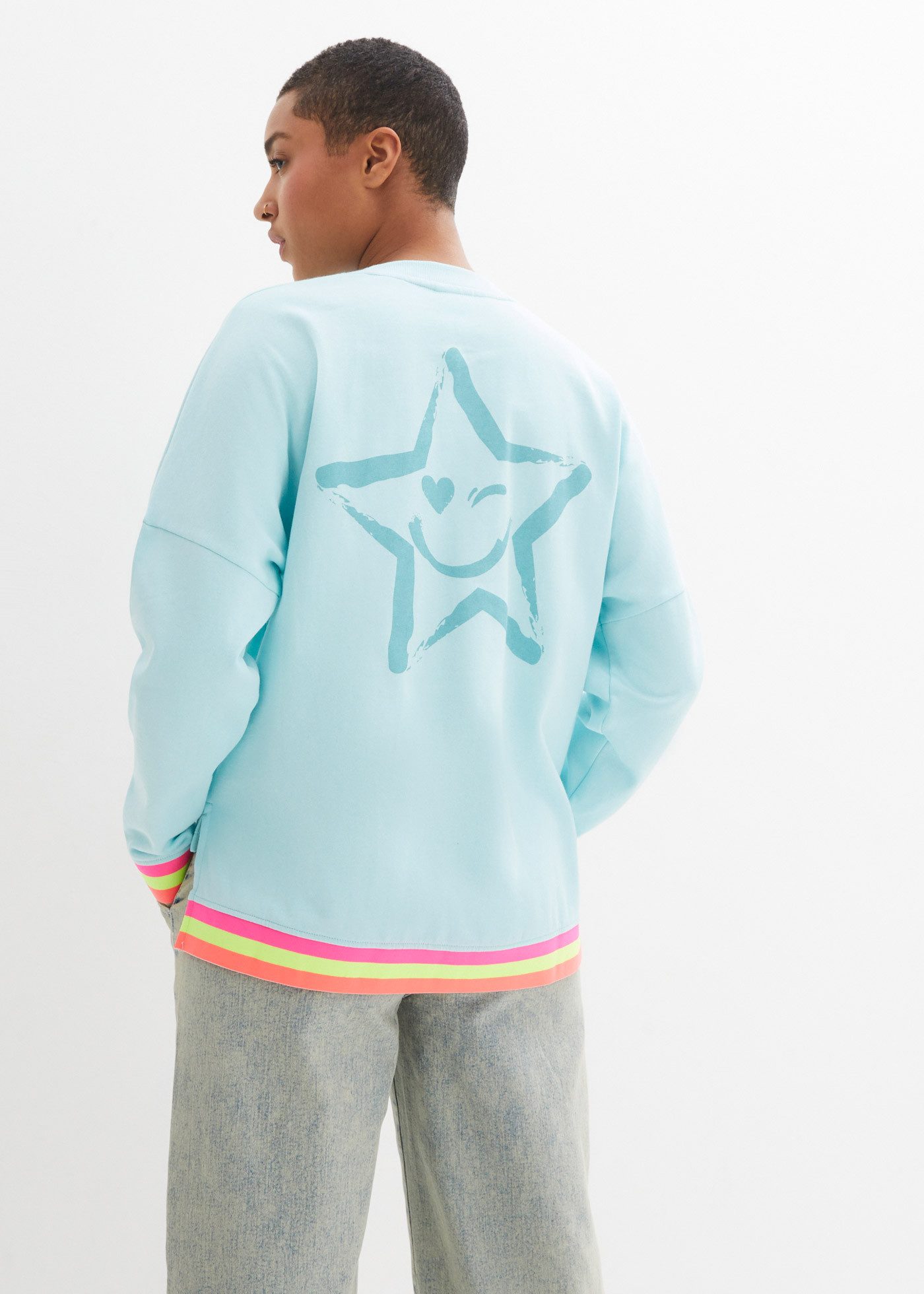 bonprix Sweatshirt loose fit Passform, mit Neon-Details, aus 100% Baumwolle, Langarm