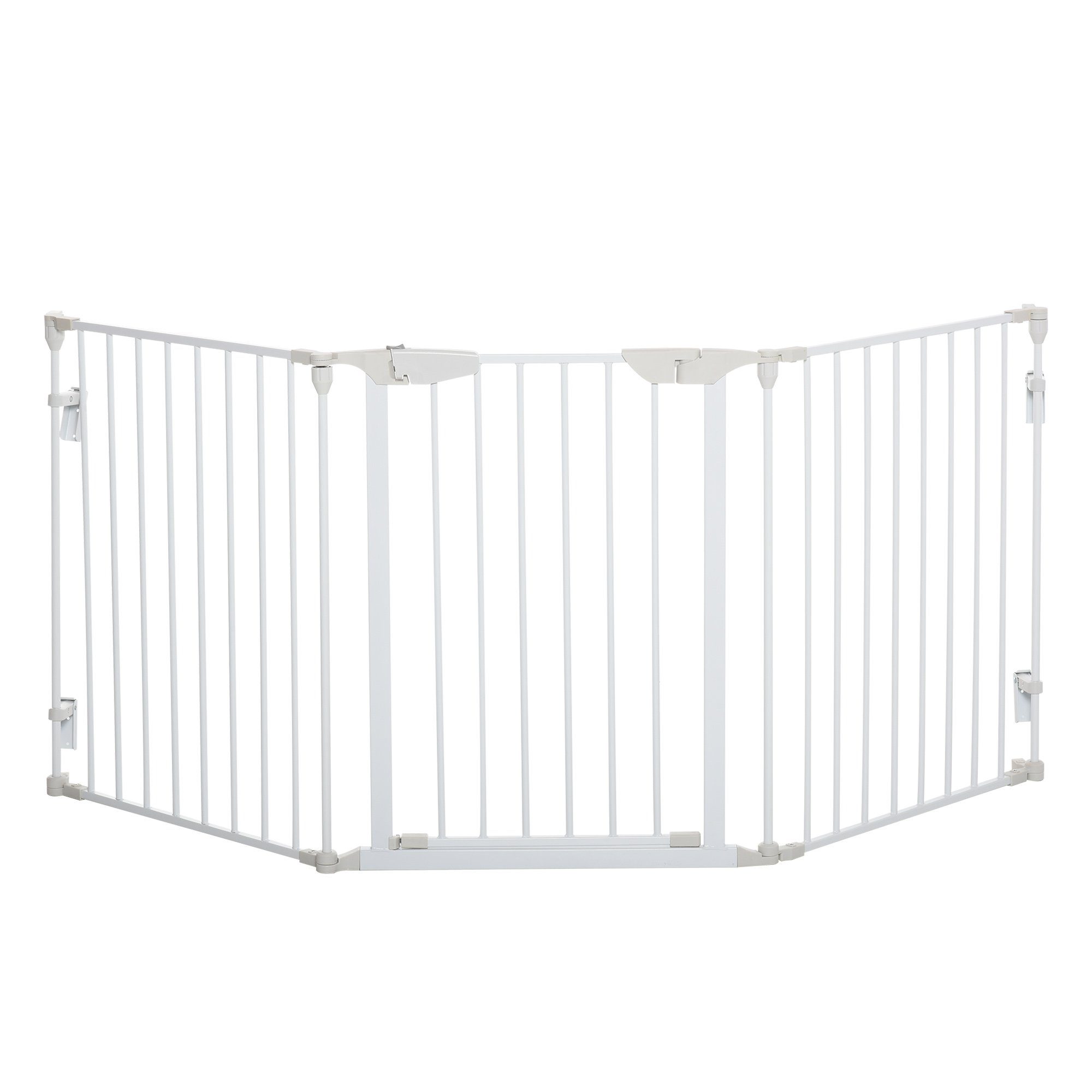 PawHut Hundegitter Türschutzgitter 3 Elemente inkl. (Haustiergitter, 1 St., Haustierabsperrgitter), Metall Weiß 180 x 3 x 74,5 cm