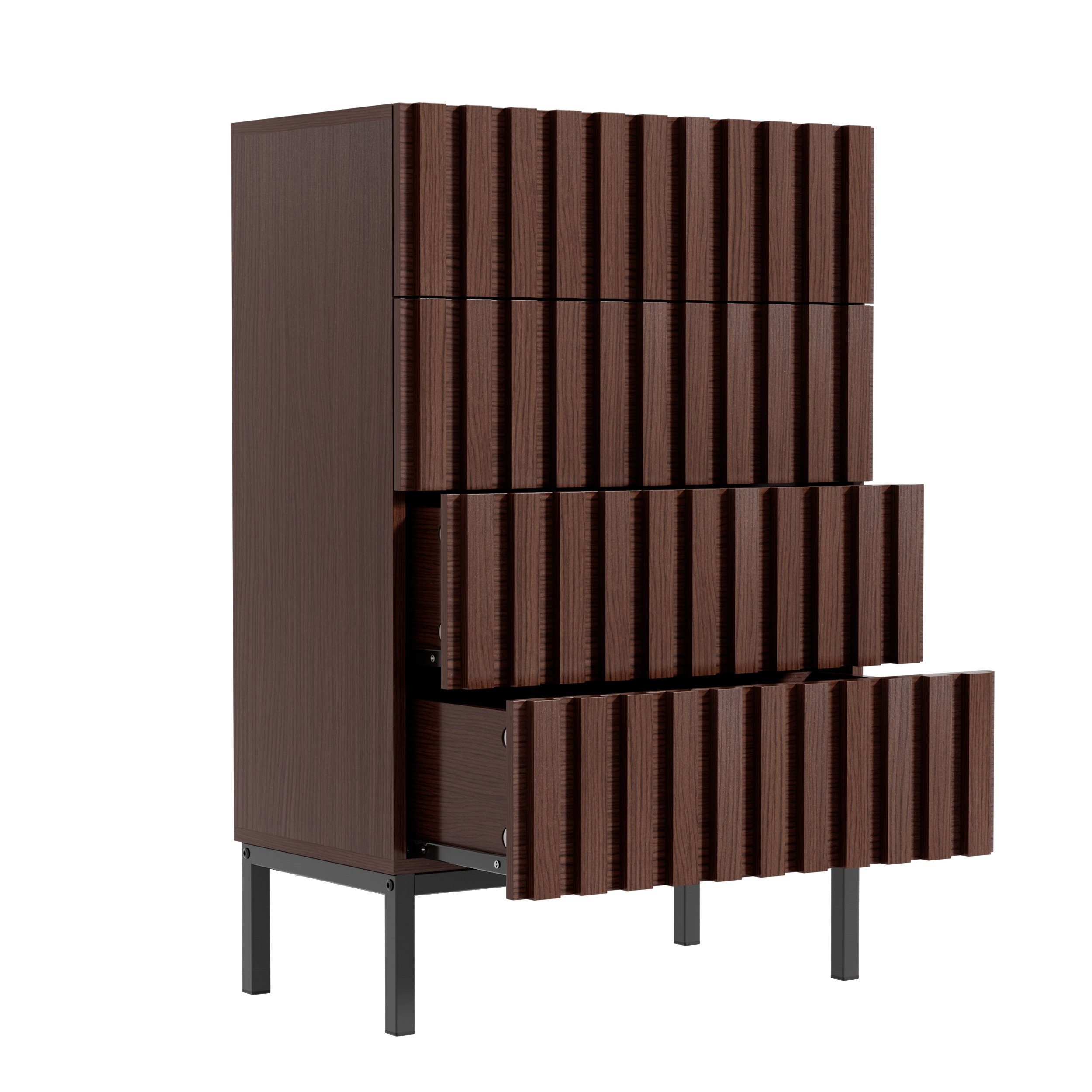 UEV Kommode mit 4 Schublanden, Sideboard, Schubladenschrank, Schmal kommode (Aufbewahrungskommode, Mehrzweckschrank aus Holz(Natur/Schwarz/Dunkelbraun), 60 x 34,5 x 92cm, Schrank für Wohnzimmer,Schlafzimmer,Flur