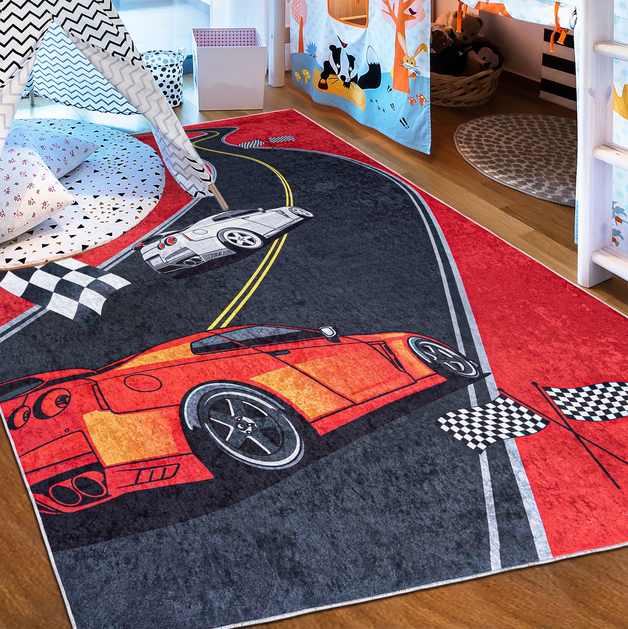 Mazovia Kinderteppich Kinderteppich Kinderzimmerteppich Rennauto Auto, günstig online kaufen