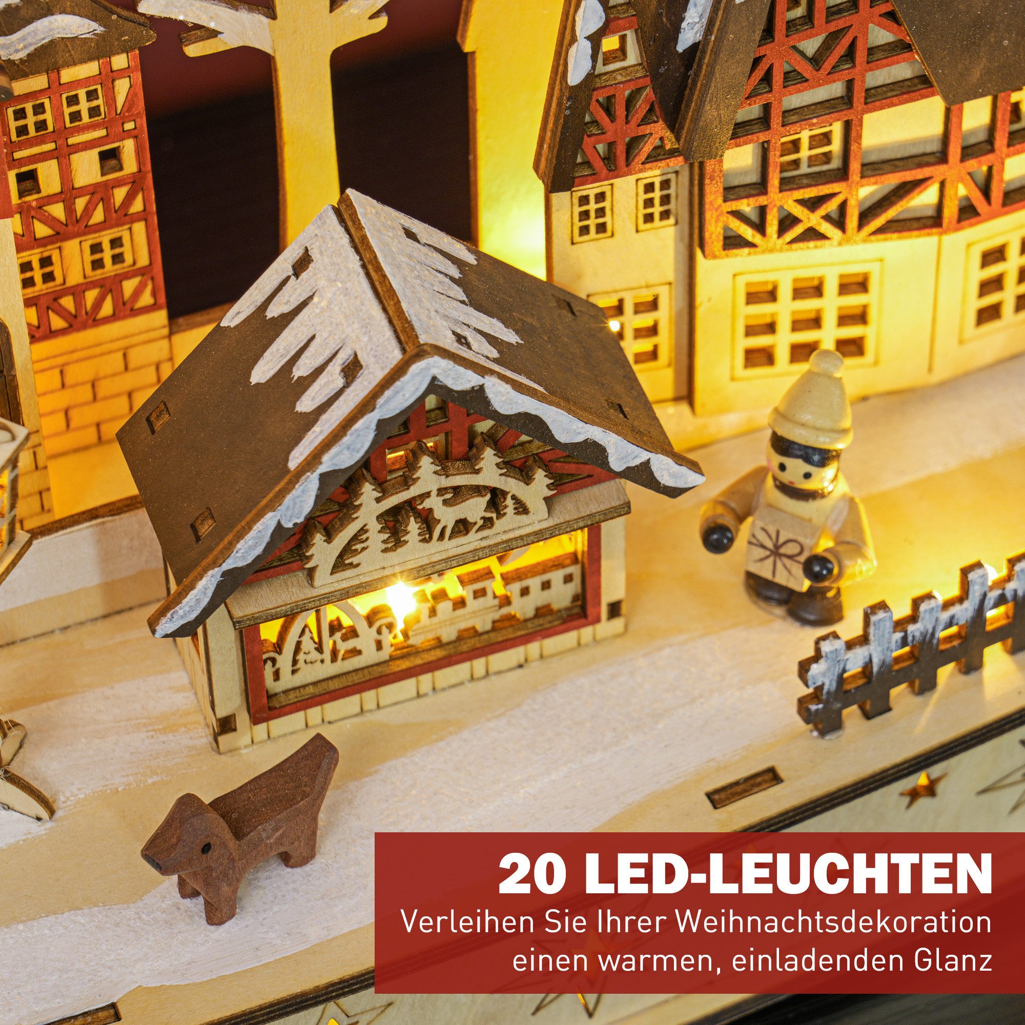 HOMCOM Weihnachtsdorf Beleuchtet Winterdorf mit Waldszene Kindern Innen Weihnachtsdeko, Tischdeko für Weihnachten, Natur – Bild 5 von 5