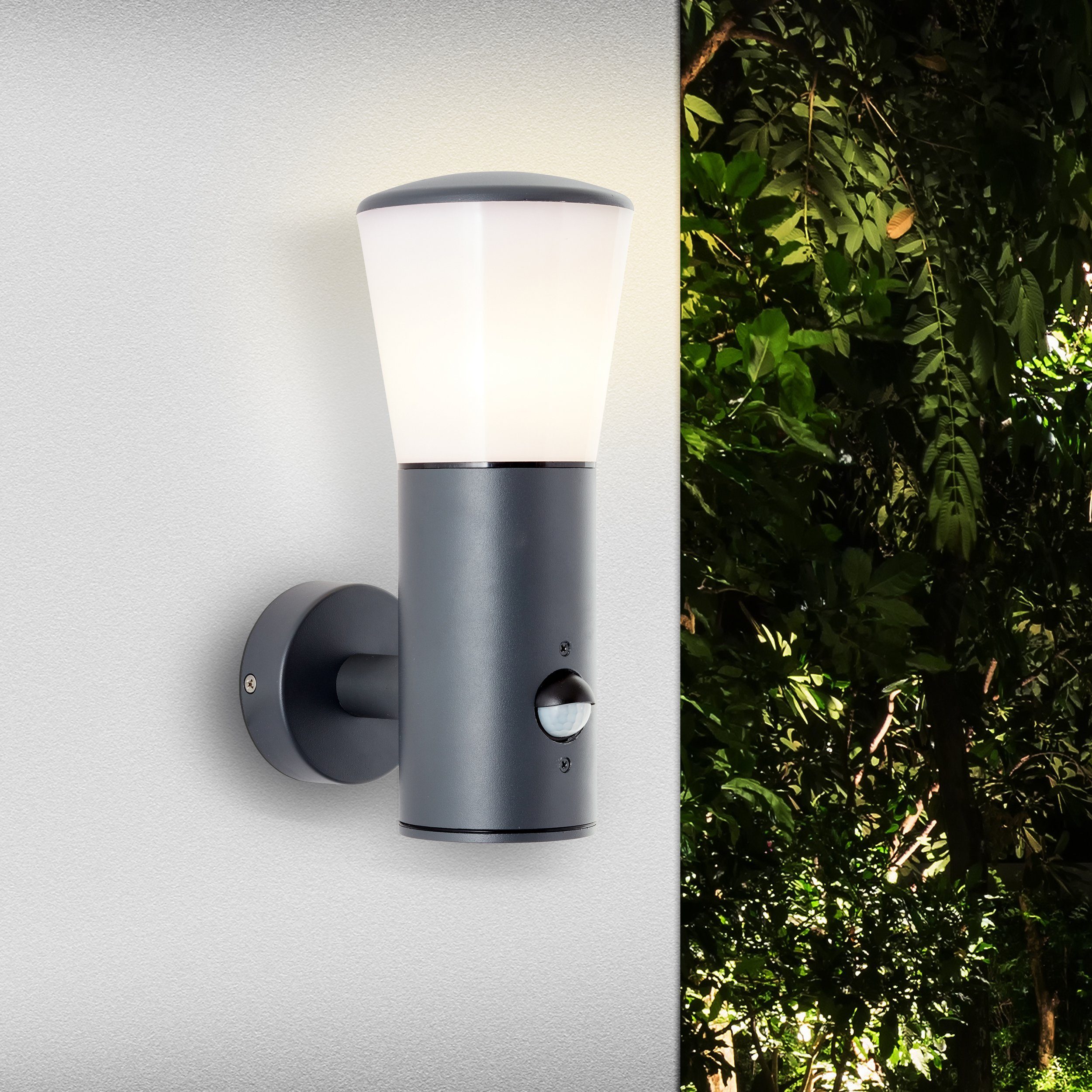 Lightbox Außen-Wandleuchte, Bewegungsmelder, ohne Leuchtmittel, Außenwandlampe, 24 x 11 x 16 cm, E27, IP44, anthrazit