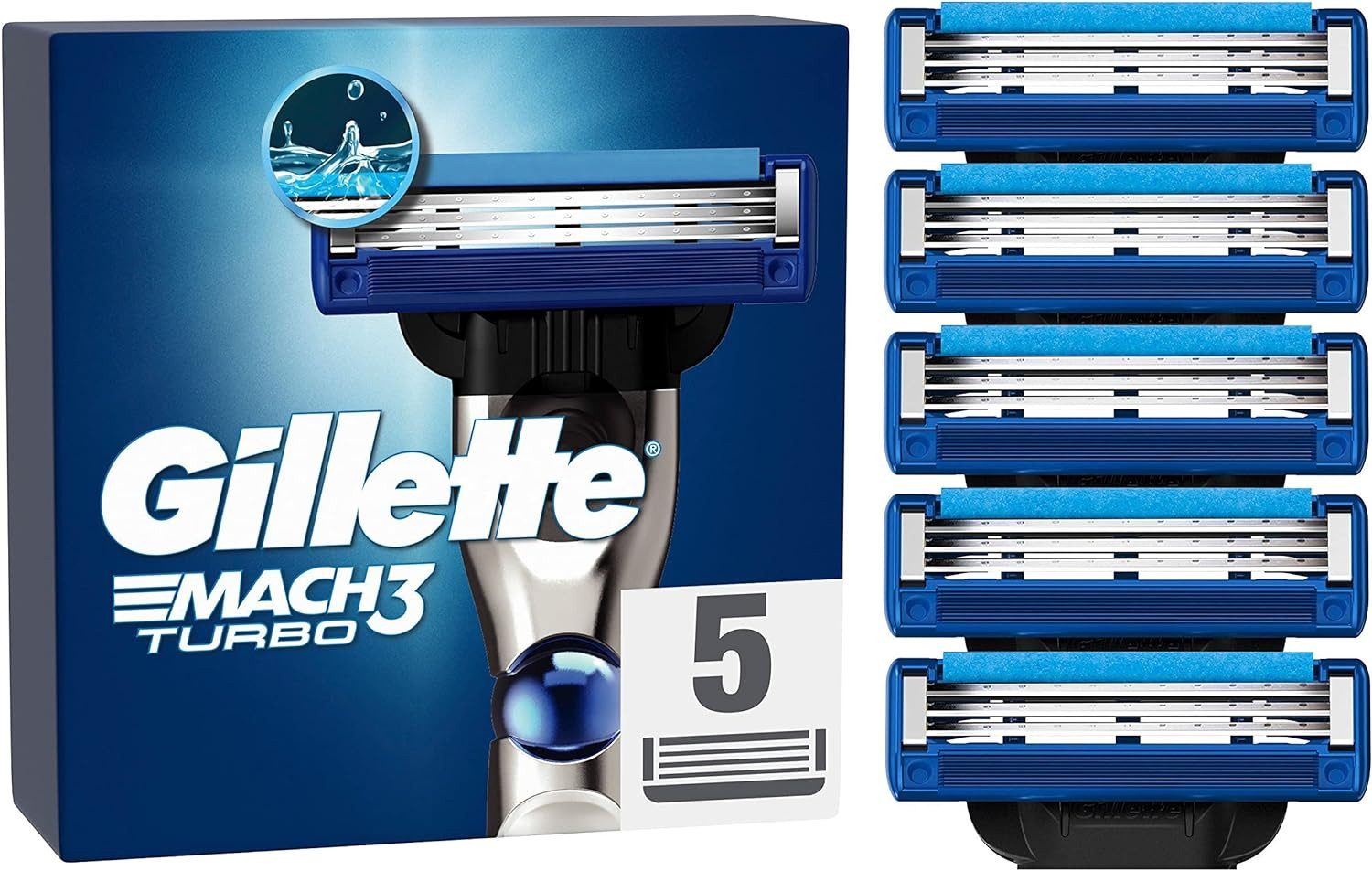 Gillette Лезвия для бритвы Mach3 Turbo Rasurklingen Nassrasierer Ersatzklingen 3-fach-Klinge, 1-tlg., - 5 Klingen, Edelstahl, rostfrei