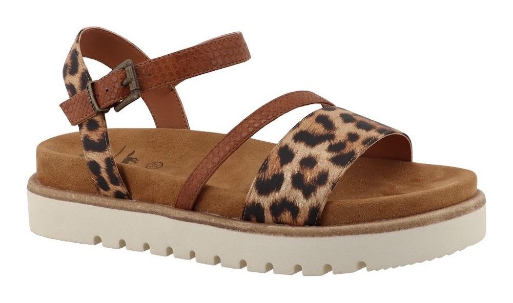 Mustang Shoes Malina Sandale Plateausandalette, Sommerschuh, Urlaubsschuh in Leo-Optik