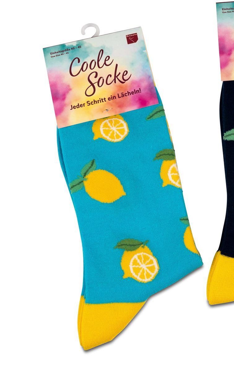 Socken Coole Socke Zitronen hellblau - One Size 40 - 45