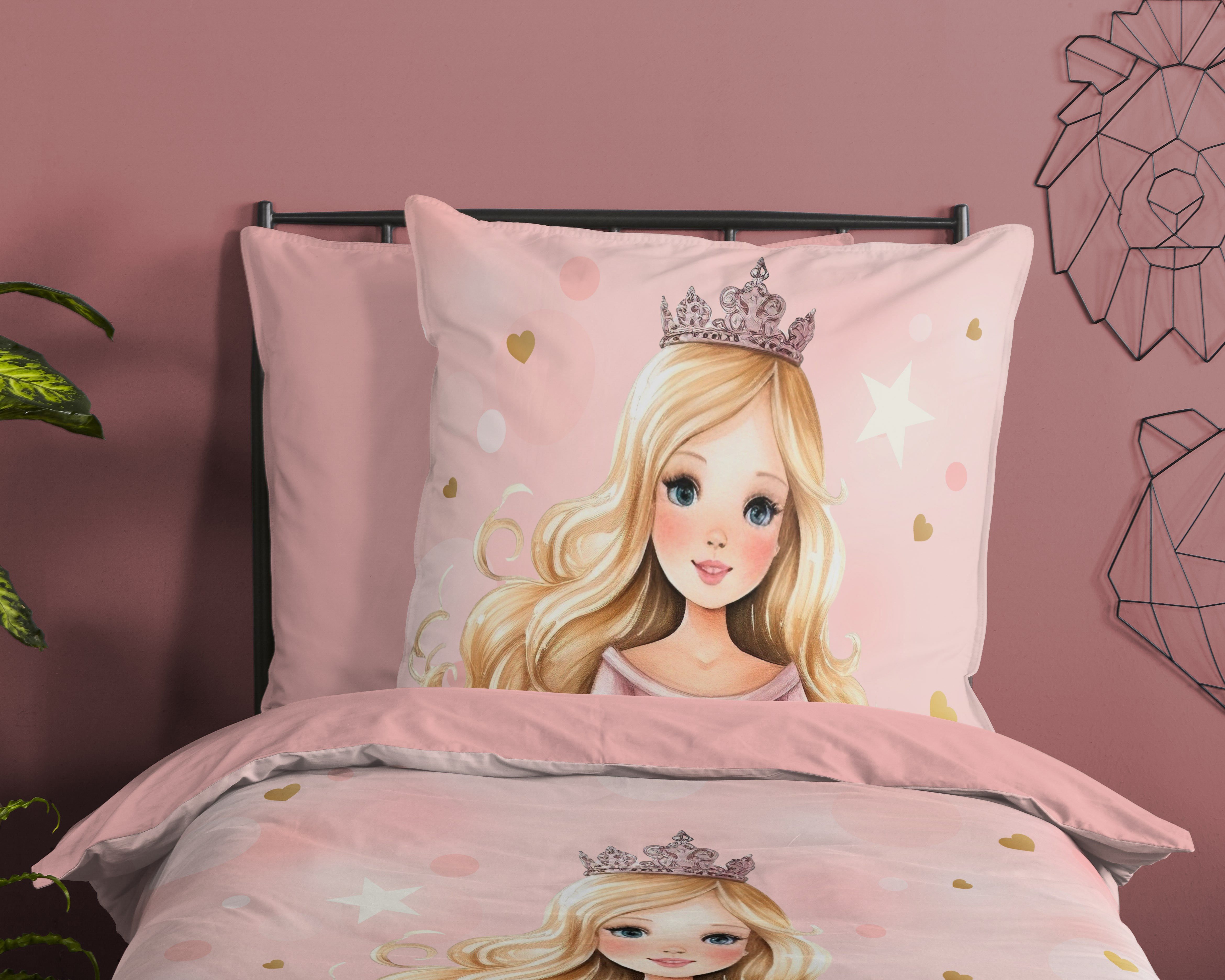 good morning Kinderbettwäsche Amelie, Renforcé, 2 teilig, Baumwolle, 135x200, Reißverschluss, Wendeoptik, Mädchen, Prinzessin