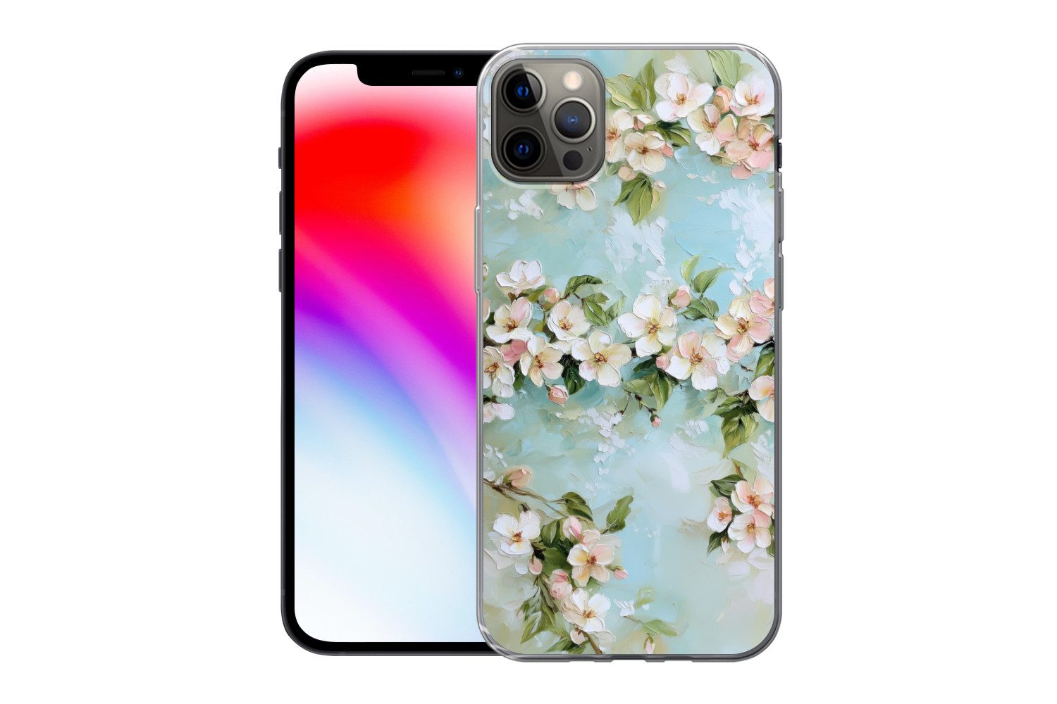 MuchoWow Handyhülle für Apple iPhone 13 Pro Max Blüte - Blätter - Hellblau, Smartphone-Bumper, Print, Handy Schutzhülle Dünn