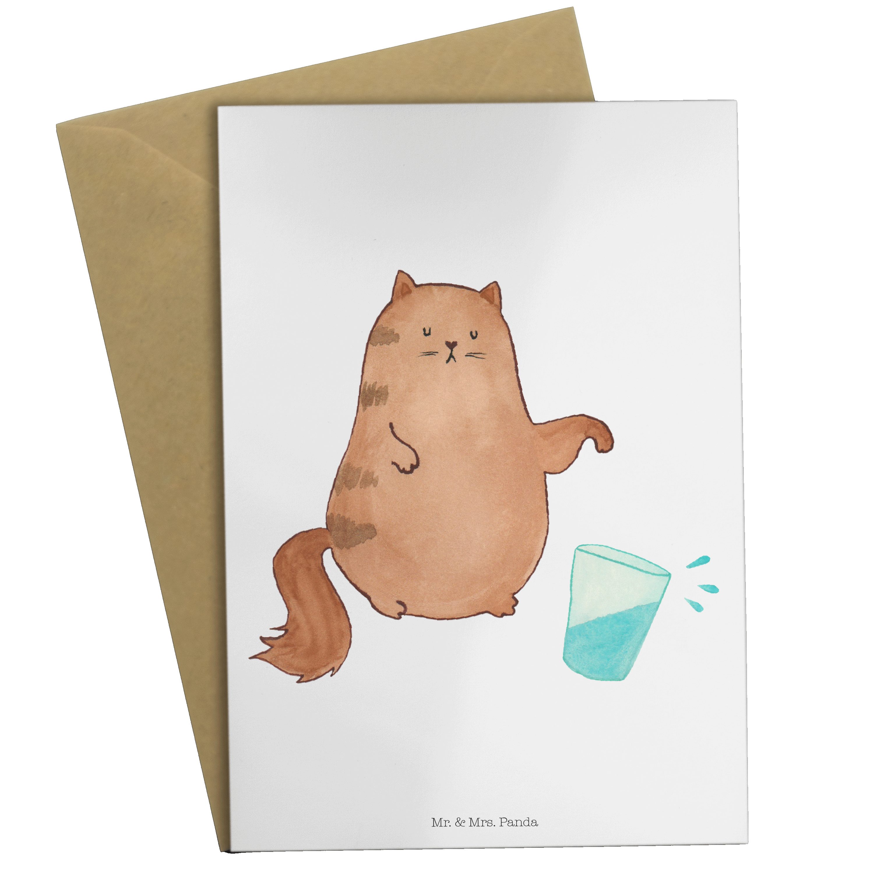 Mr. & Mrs. Panda Grußkarte Katze Wasserglas - Weiß - Geschenk, Katzen, Glückwunschkarte, Einlad