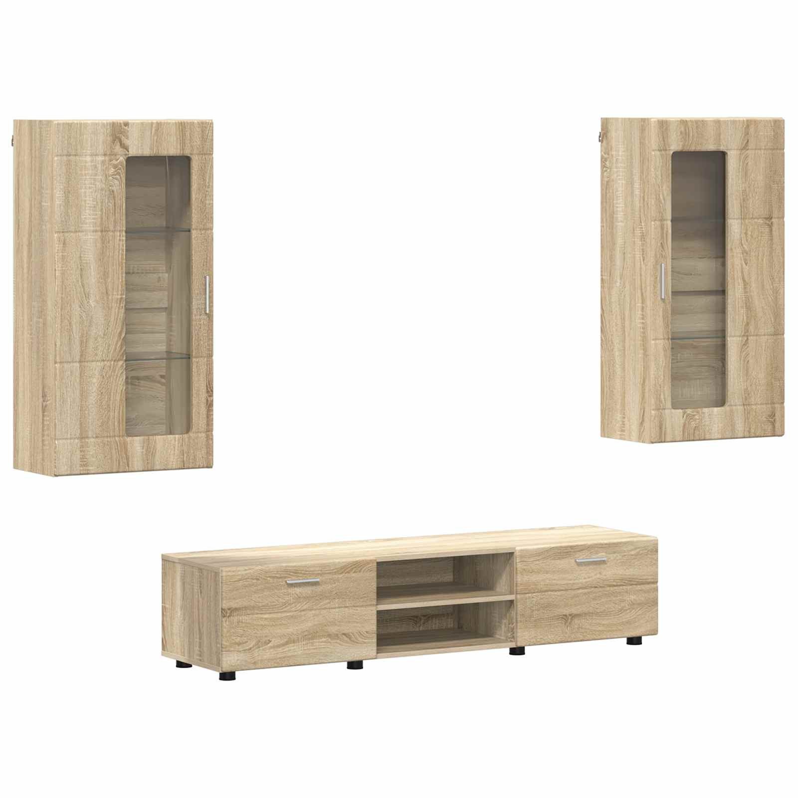 vidaXL Wohnzimmer-Set TV-Schrankset FLORIN 3 stk. Sonoma-Eiche Holzwerkstoff, (3-St)