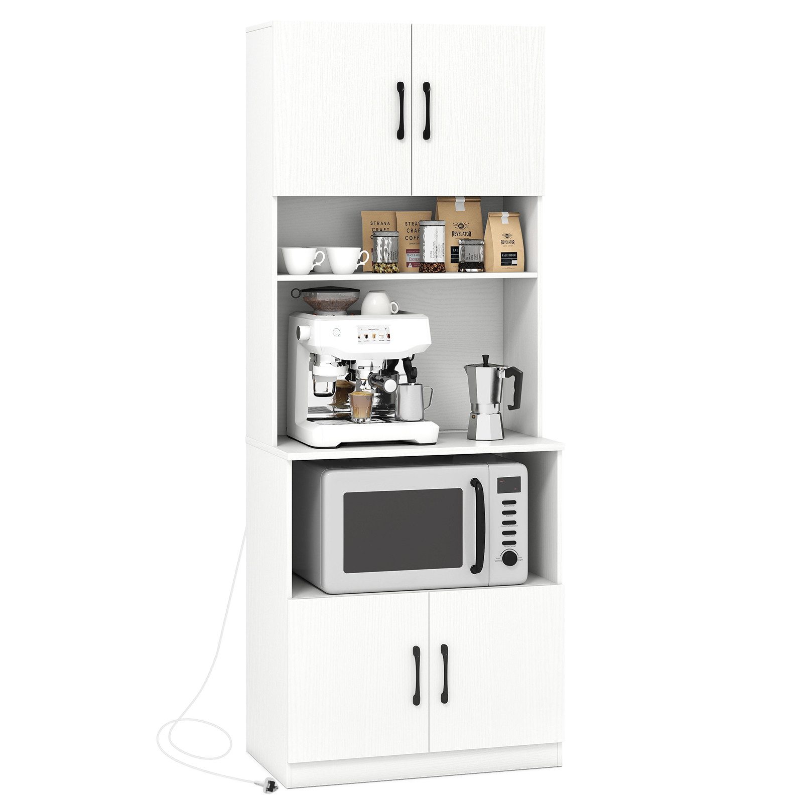 COSTWAY Küchenbuffet Hochschrank mit Steckdosen, Vorratsschrank weiß günstig online kaufen