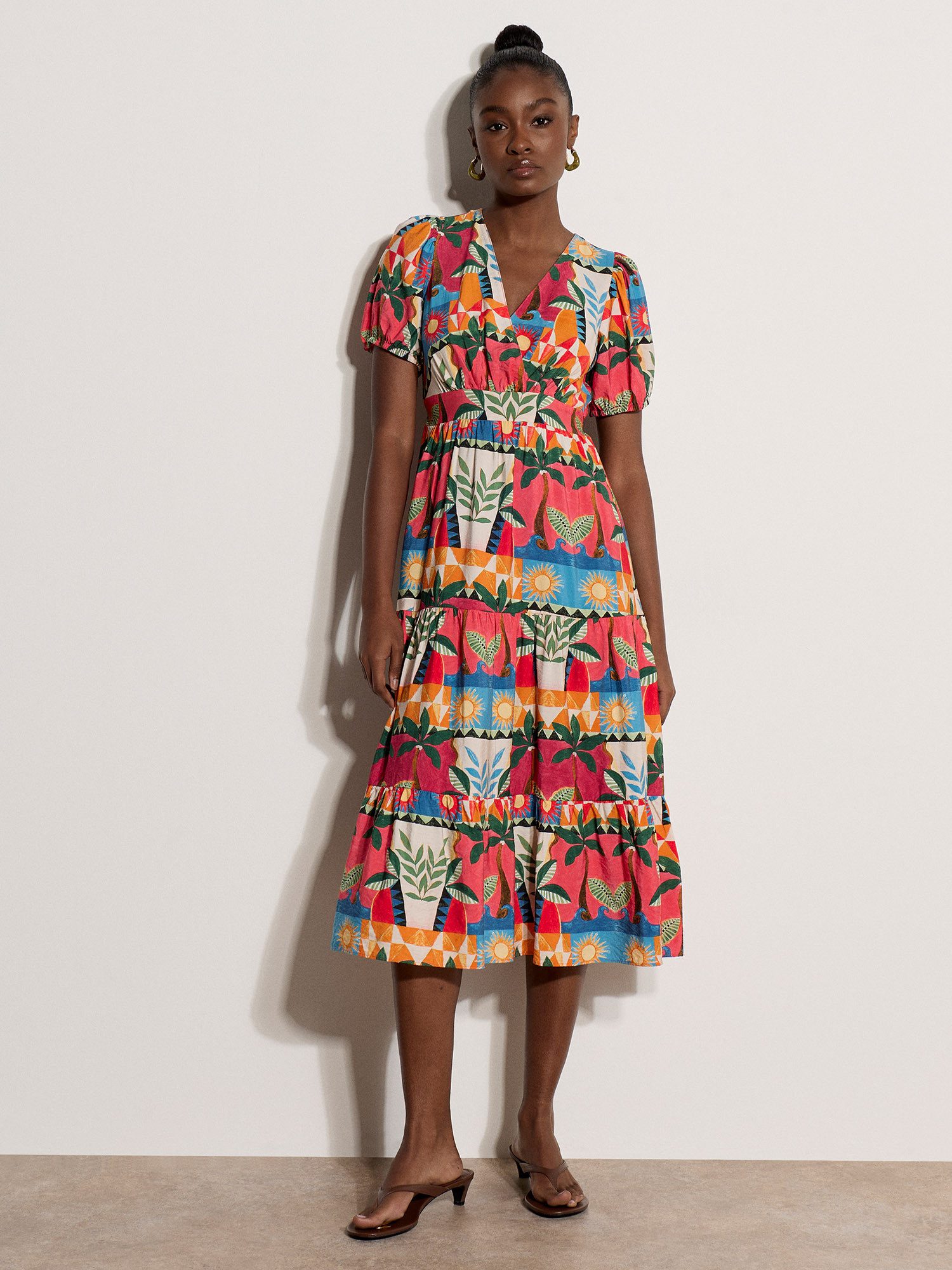 Apricot Midikleid Tropenprint-Kleid in Stufenoptik