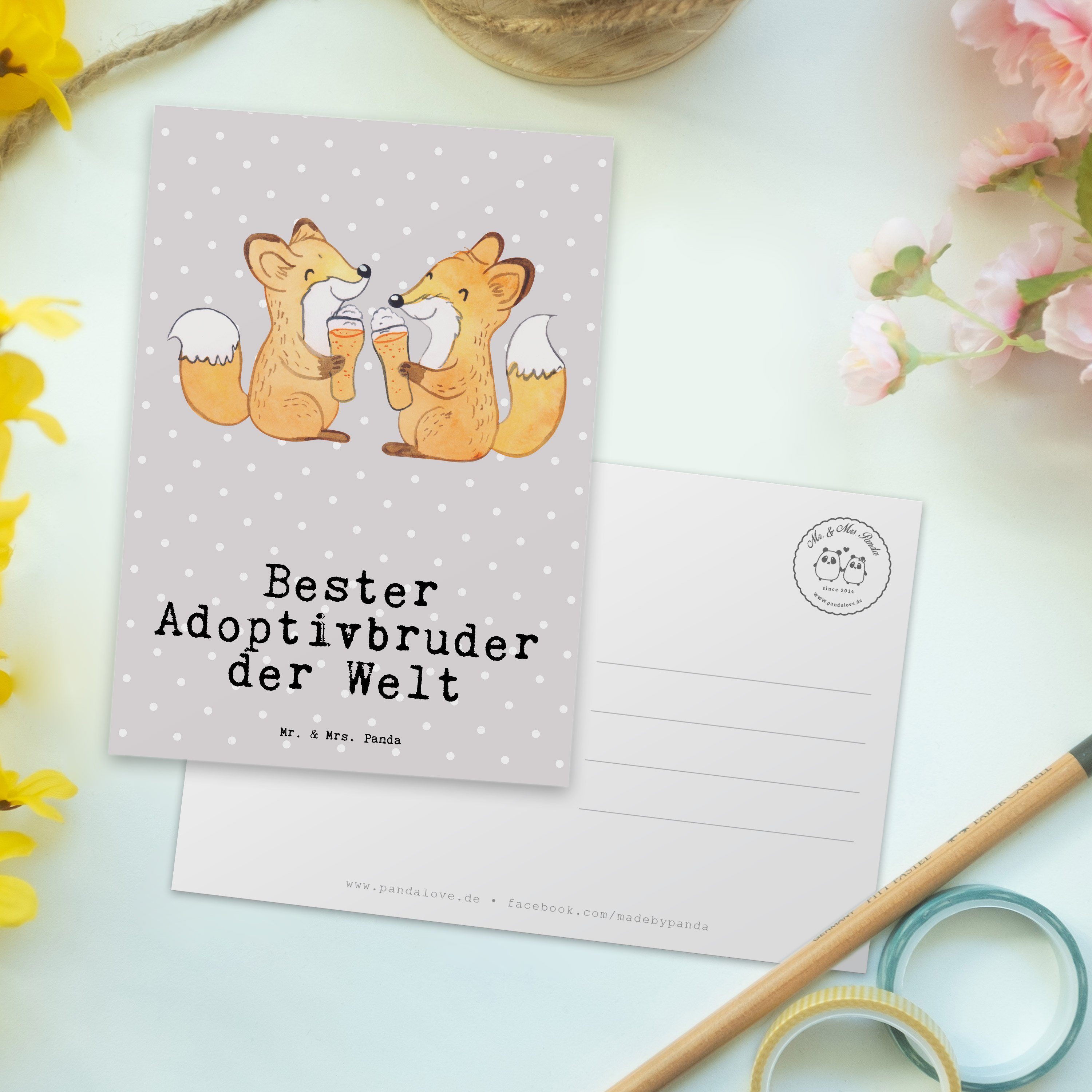 & Grau Mrs. Pastell Panda Geschenk, Adoptivbruder Welt Fuchs Mr. Postkarte - Bester Grußka - der