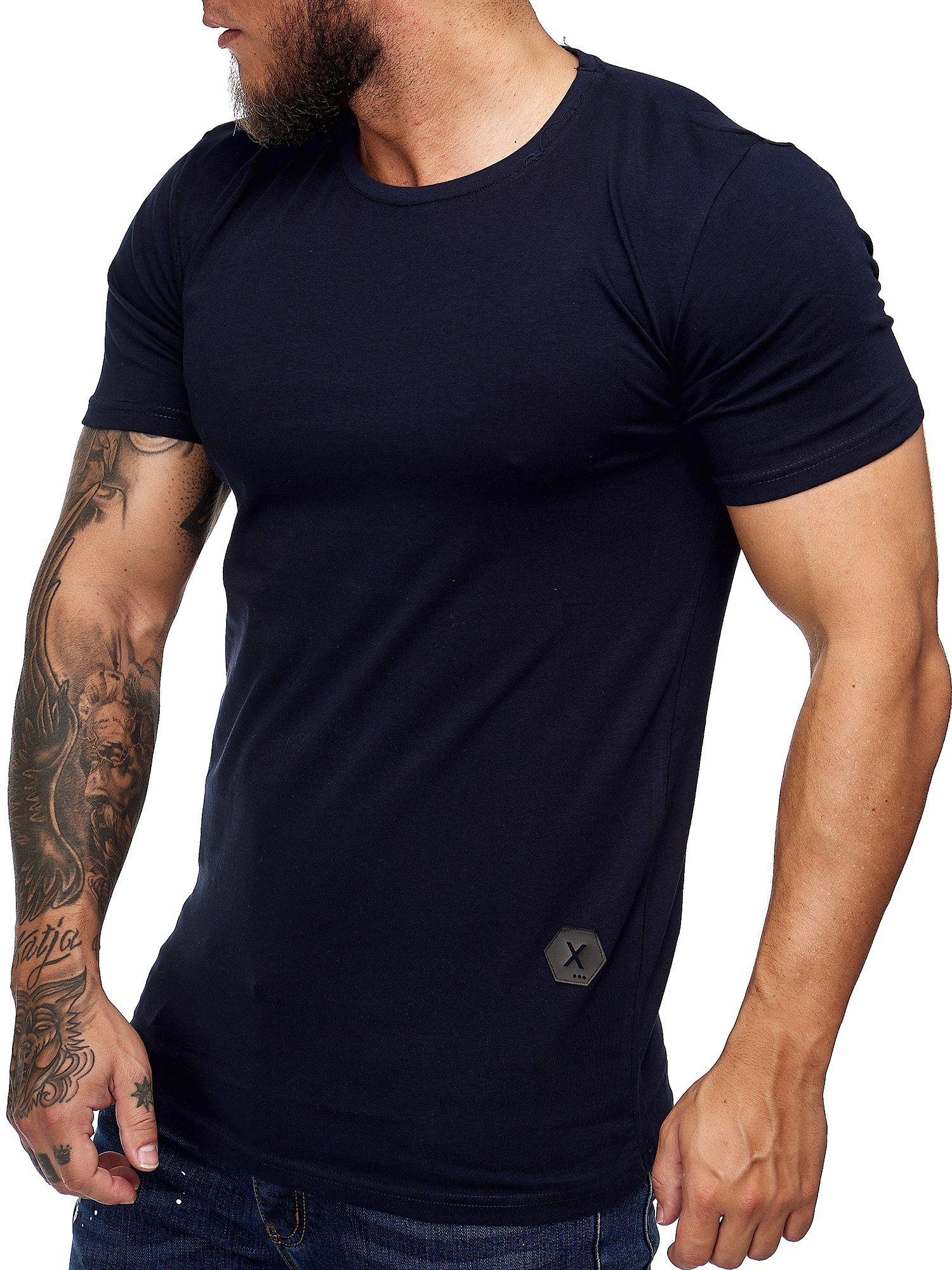 T-Shirt OneRedox Navy Kurzarmshirt Fitness 7031ST 1-tlg) Casual Polo (Shirt Tee, Freizeit