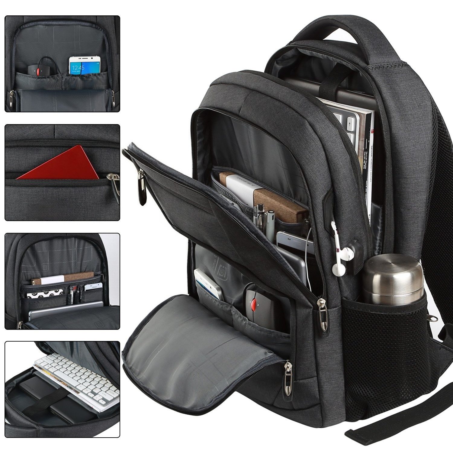 REDOM Laptoprucksack Laptop Rucksack Rucksäcke Schulrucksack Wasserbeständig Laptoptasche (Laptop Notebook Tasche Schule Uni Rucksack, 1-tlg., Anti-Diebstahl, Backpack mit Laptopfach, Sportrucksack, mit USB-Anschluss), fur Herren Damen Jungen Teenager Freizeit Arbeit Business Reisen