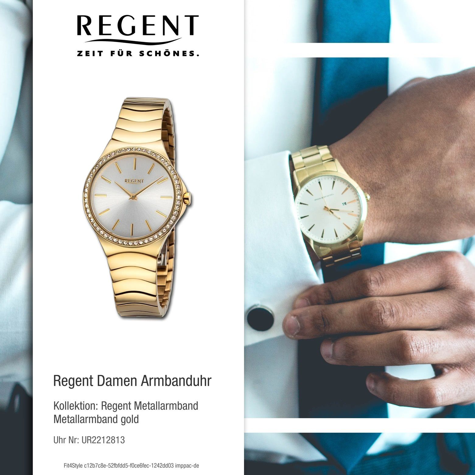 Regent Quarzuhr extra Damen Armbanduhr Damen Analog, 33mm), rund, (ca. groß Regent Metallarmband Armbanduhr