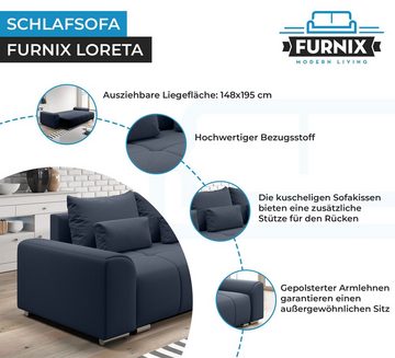 Furnix Schlafsofa LORETA 3-Sitzer Sofa mit Schlaffunktion und Bettkasten Couch 12 Farben, hochwertig, bequem & funktional