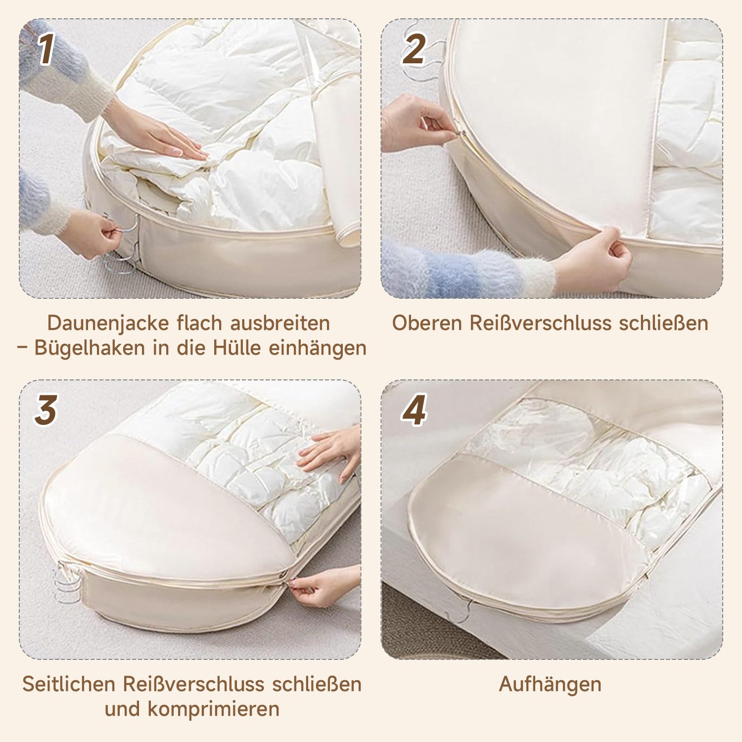 OSTWOLKE Kleidersack mit selbstkomprimierendem Reißverschluss, Platzsparende Schutzhülle (3 St) für Daunenjacke Anzug Kleider Mäntel Sakkos, Kleiderschutzhülle