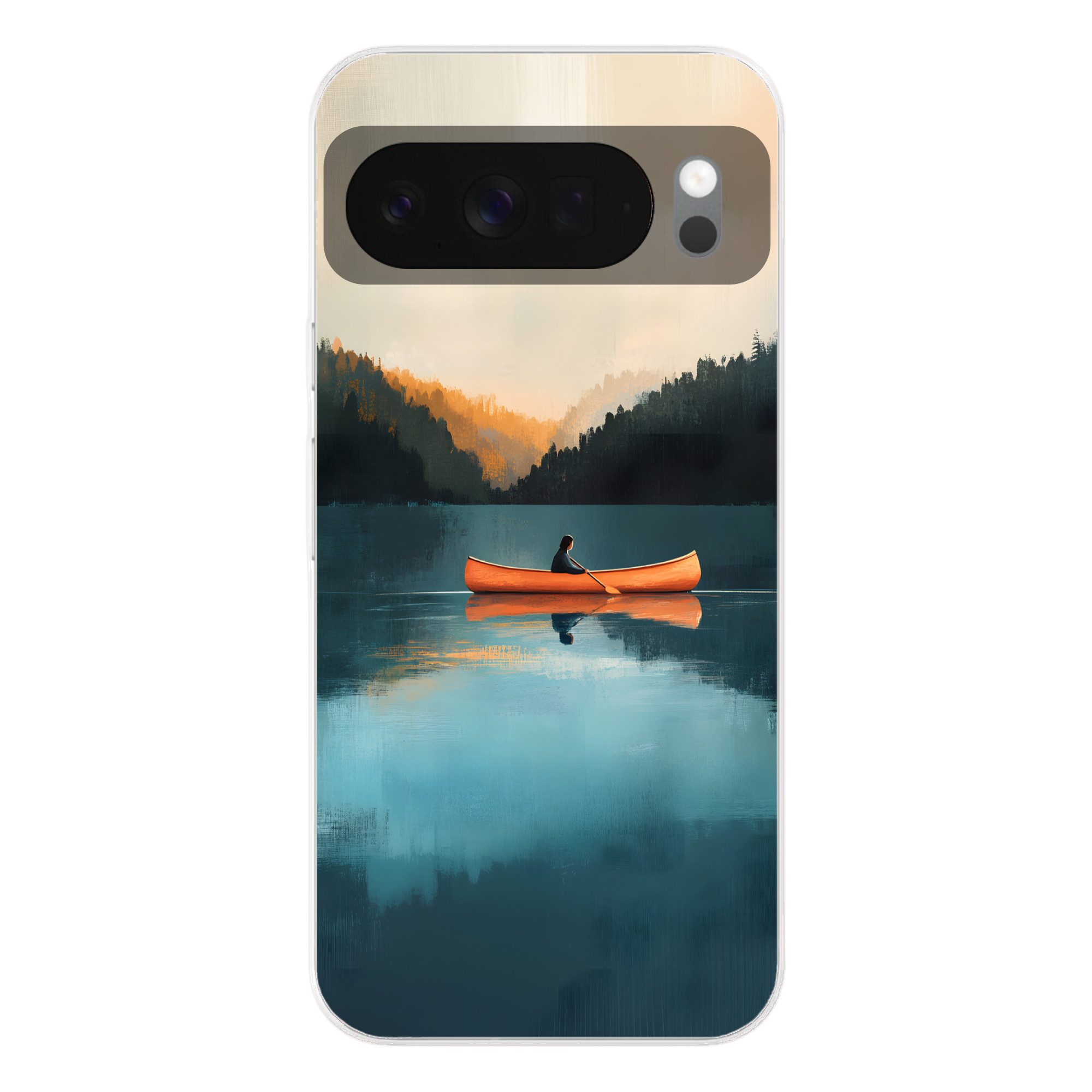 MuchoWow Handyhülle für Google Pixel 10 Pro XL Wälder - See - Kanu - Orange, Phone Case, Silikon, Schutzhülle Dünn