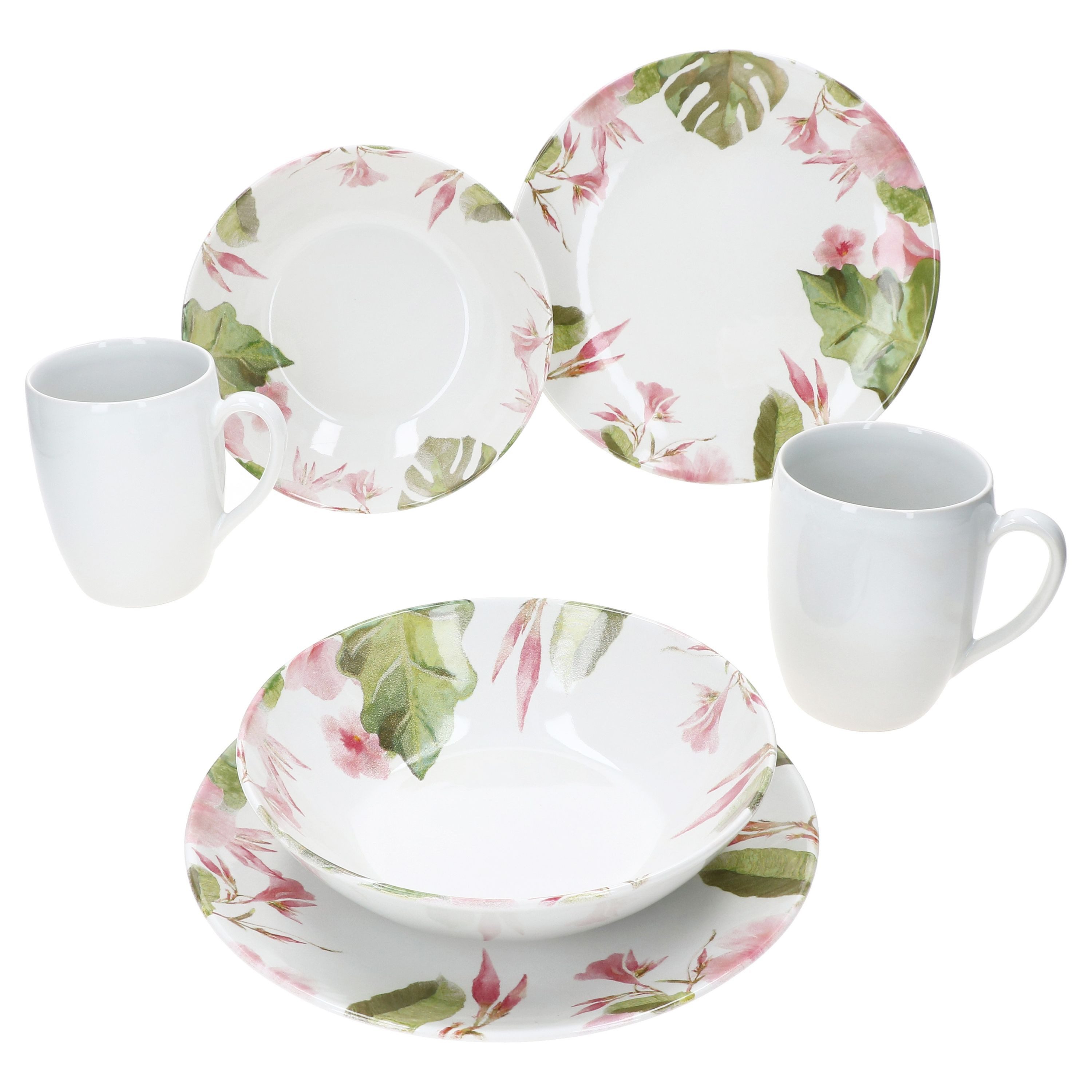 MÄSER Frühstücks-Geschirrset Ossia 6tlg Exotic Tearose Frühstücksset Teller Becher Müsli-Schale, Steingut