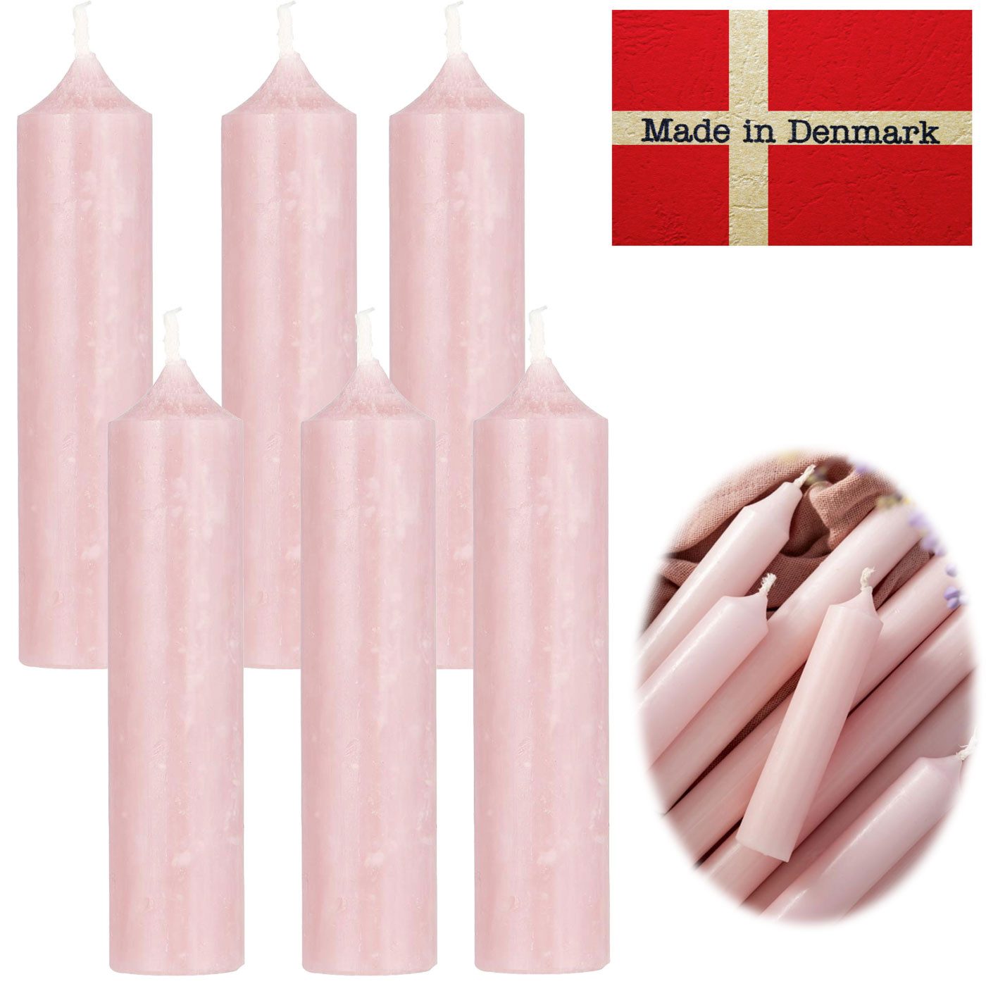 LS-LebenStil Tafelkerze Exklusive Stabkerzen Ribe Rustik 6´er Set Hellrosa 11x2,2cm Made in De (Spitzkerzen Tafelkerzen für die perfekte Tischdeko Hochzeit Taufe Advent Weihnachten Unparfümiert, 6-tlg)