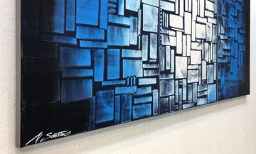 WandbilderXXL Gemälde Moon Blues 150 x 70 cm, Abstraktes Gemälde, handgemaltes Unikat