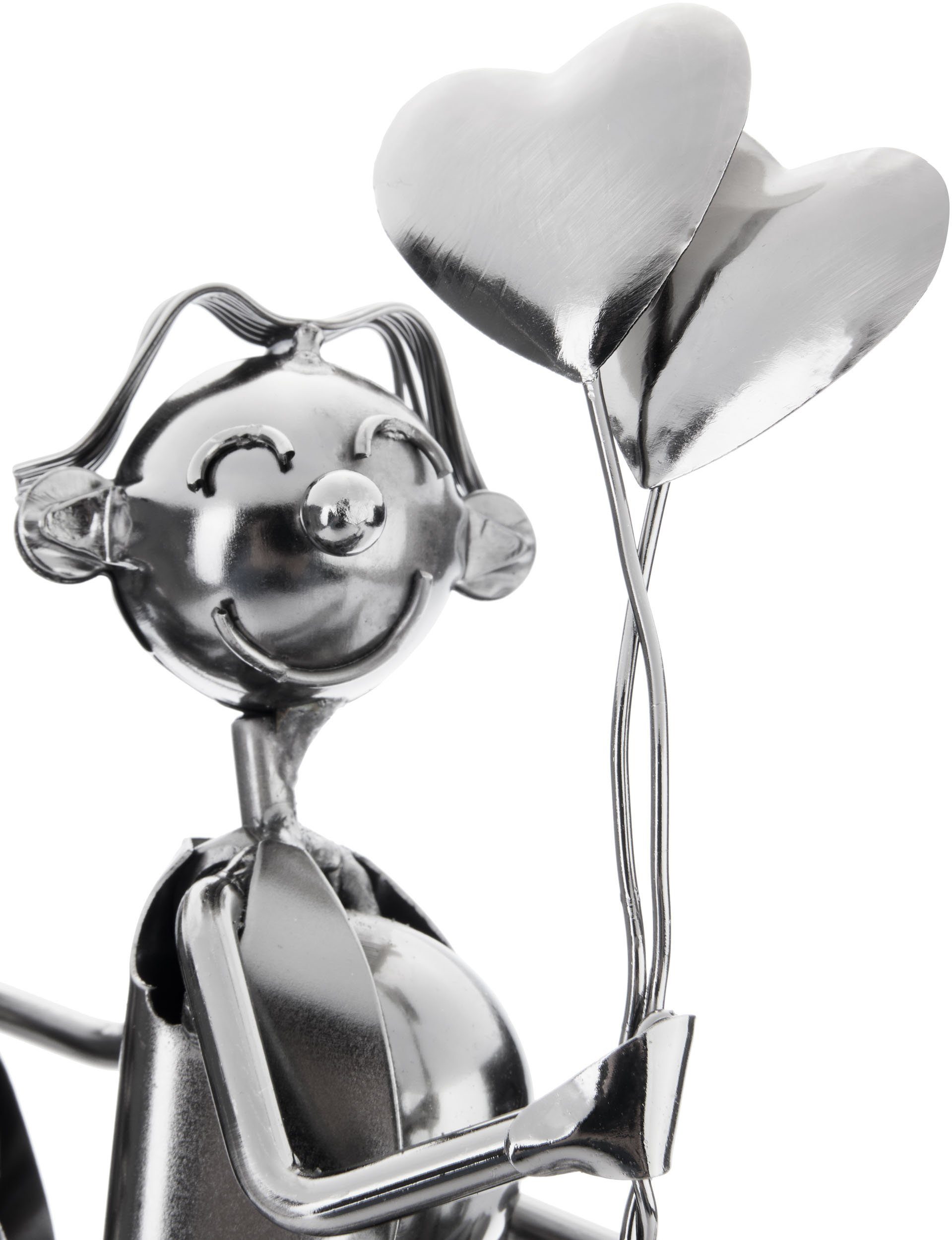 BRUBAKER Weinflaschenhalter Liebespaar auf Herz Pfeil - Metall Flaschenhalter Paar mit Ballons, (Wein Geschenk zum Valentinstag, 1-St), 34 cm Dekoration Flaschenständer mit Grußkarte