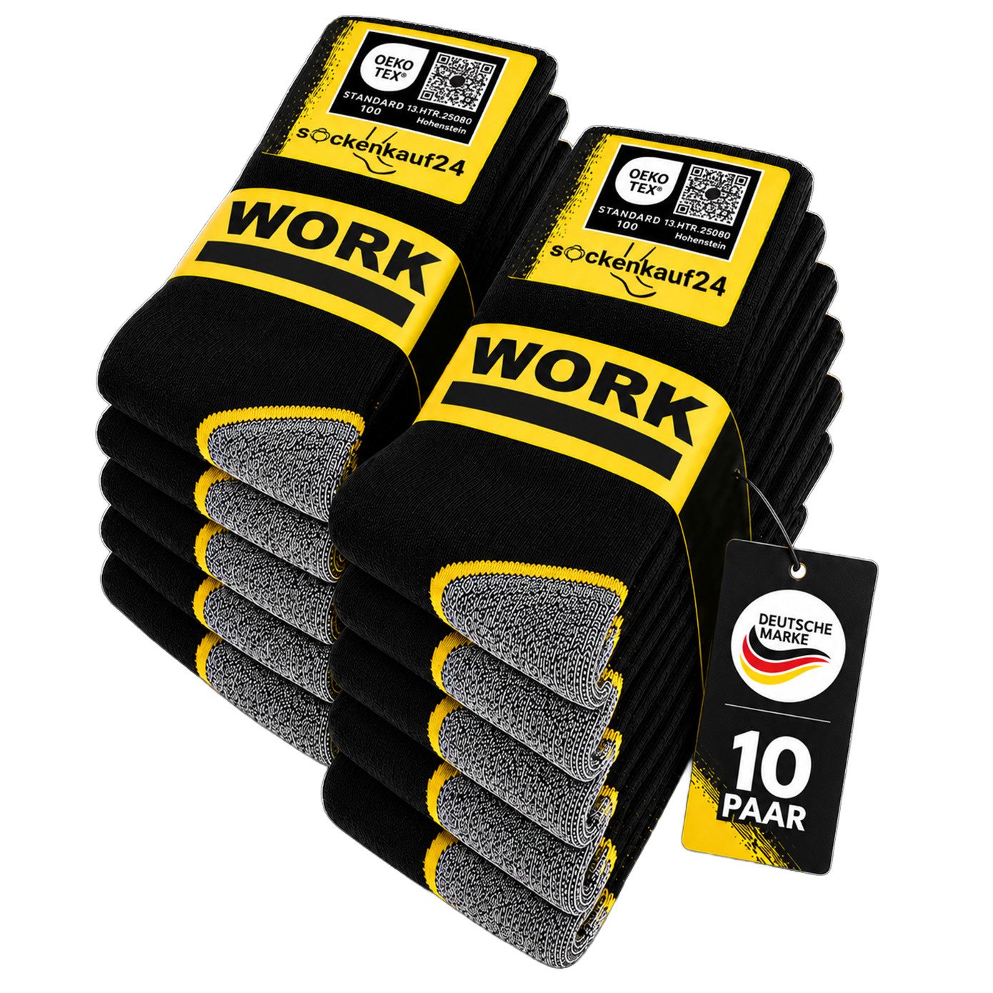sockenkauf24 Arbeitssocken Herren 10 Paar WORK Socken Arbeitssocken (10-Paar) gepolsterte Sohle, verstärkter Fersen- und Zehenbereich