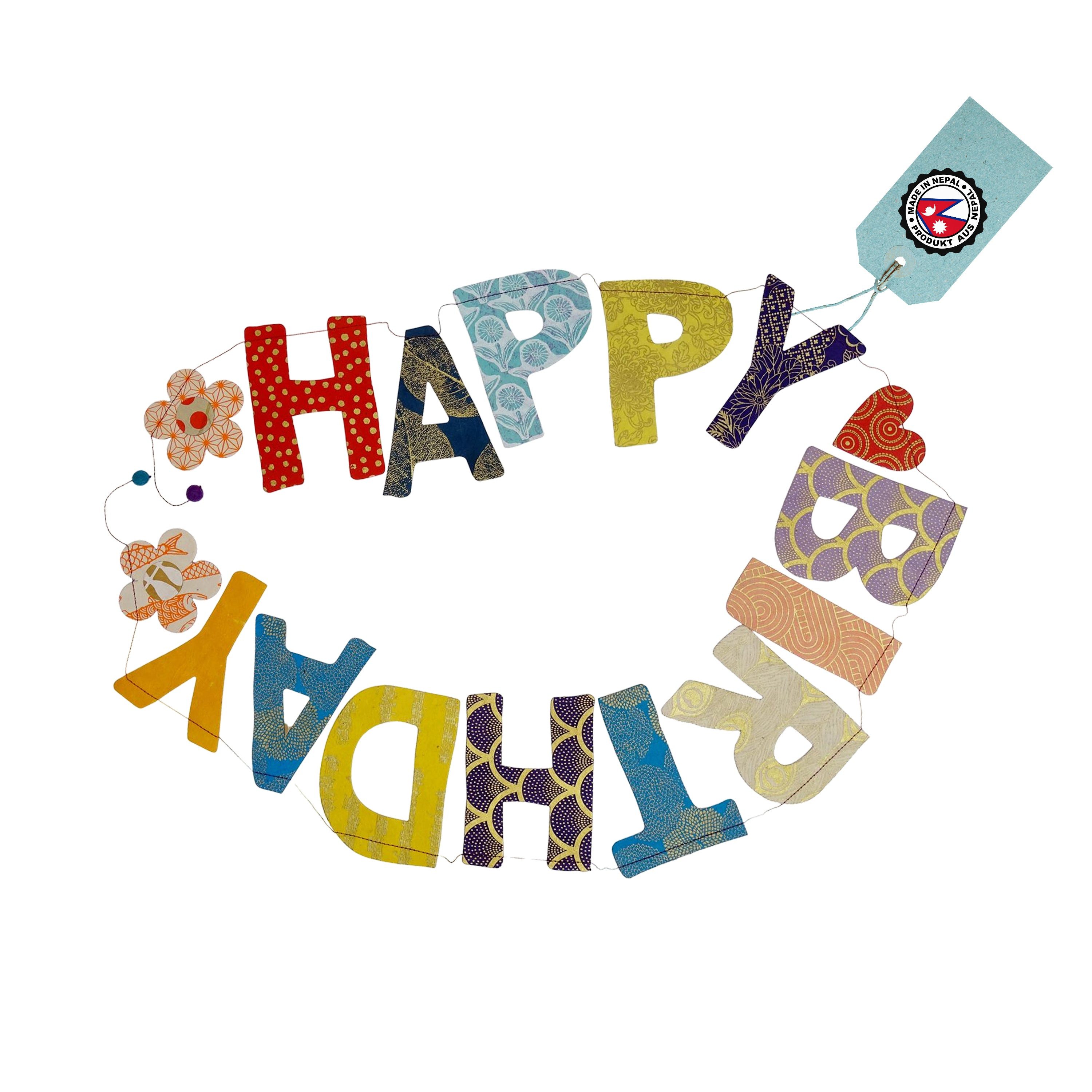 Logbuch-Verlag Dekohänger XL Girlande Happy Birthday aus Naturpapier 183 cm handgefertigt in