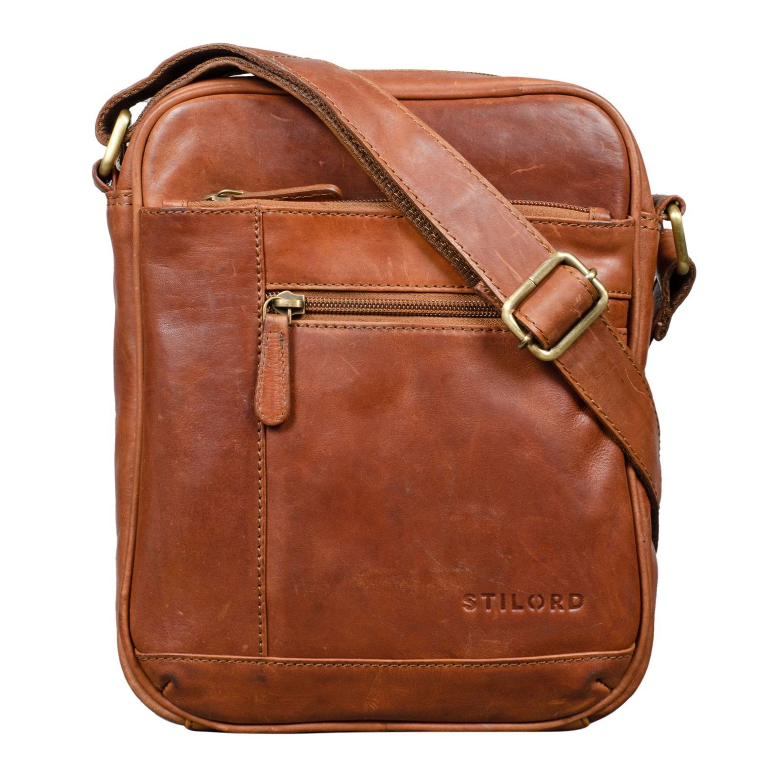 STILORD Messenger Bag "Diego" Vintage Herrentasche Leder klein cognac - braun