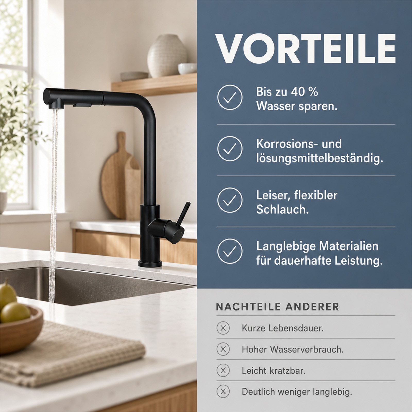 Ledklang Spültischarmatur Edelstahl 360° drehbar Ausziehbarer Brause 2 Strahlarten Küchenarmatur (1-St) für Einhebelmischer Mischbatterie Wasserhahn Küche – Bild 5 von 5