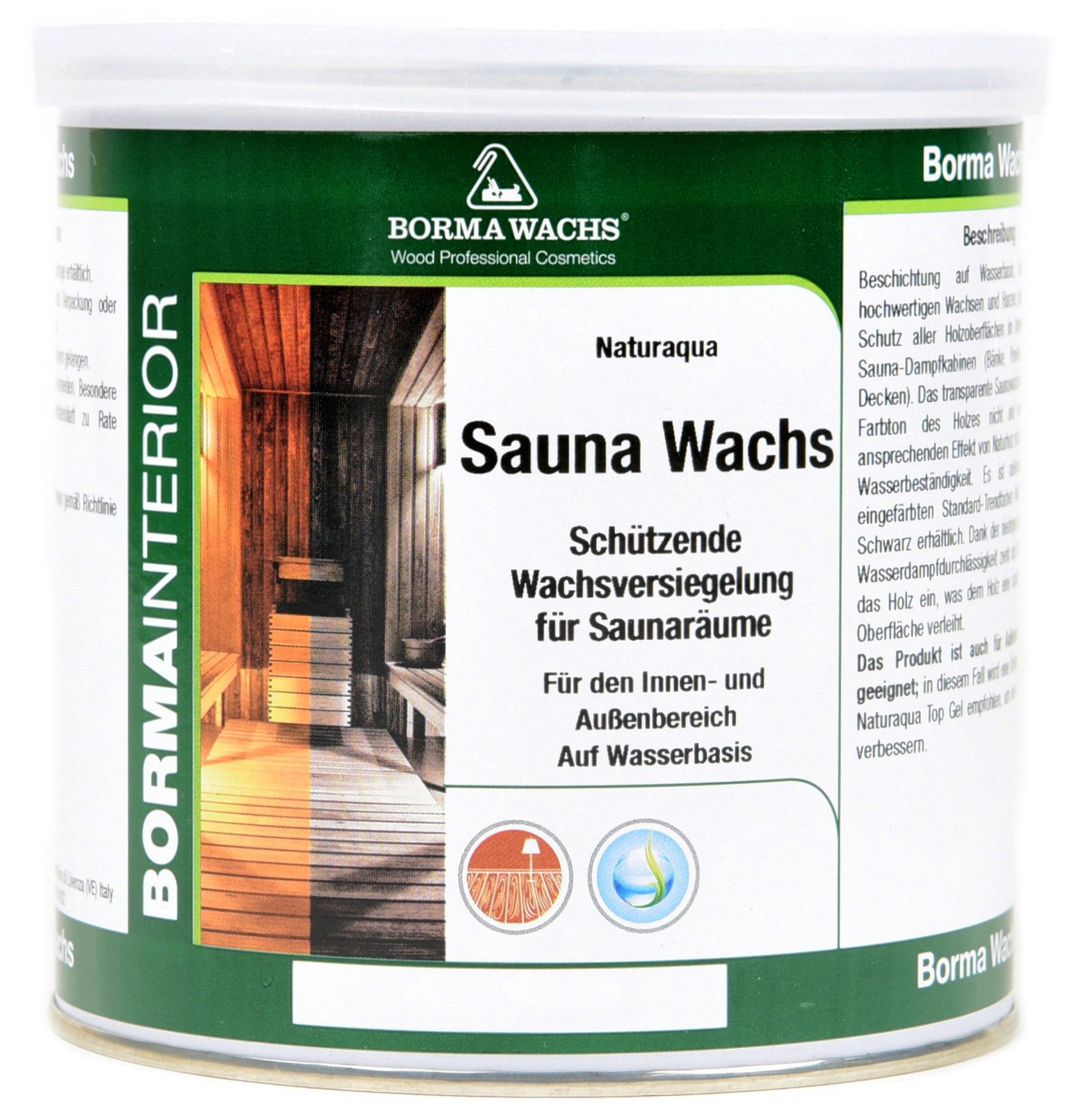 BORMA Sauna Wachs 750ml Weiss Schutzwachs, Schützt atmungsaktiv mit Naturwachsen – ideal für Saunaholz