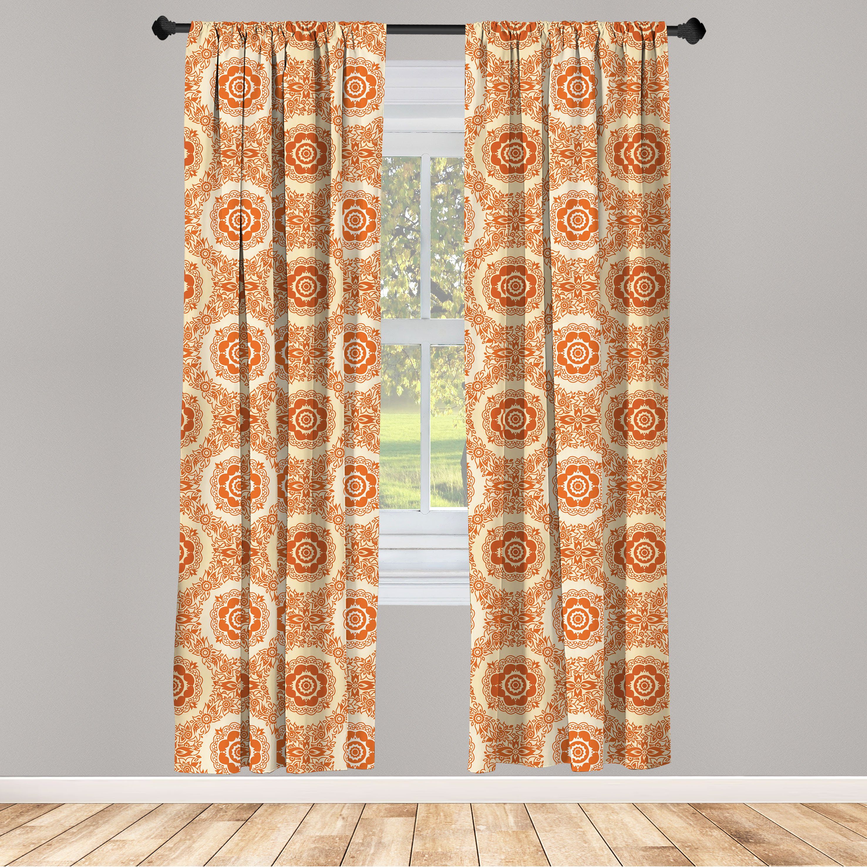 Gardine Vorhang für Wohnzimmer Schlafzimmer Dekor, Abakuhaus, Microfaser, Orange Victorian Barock Blätter
