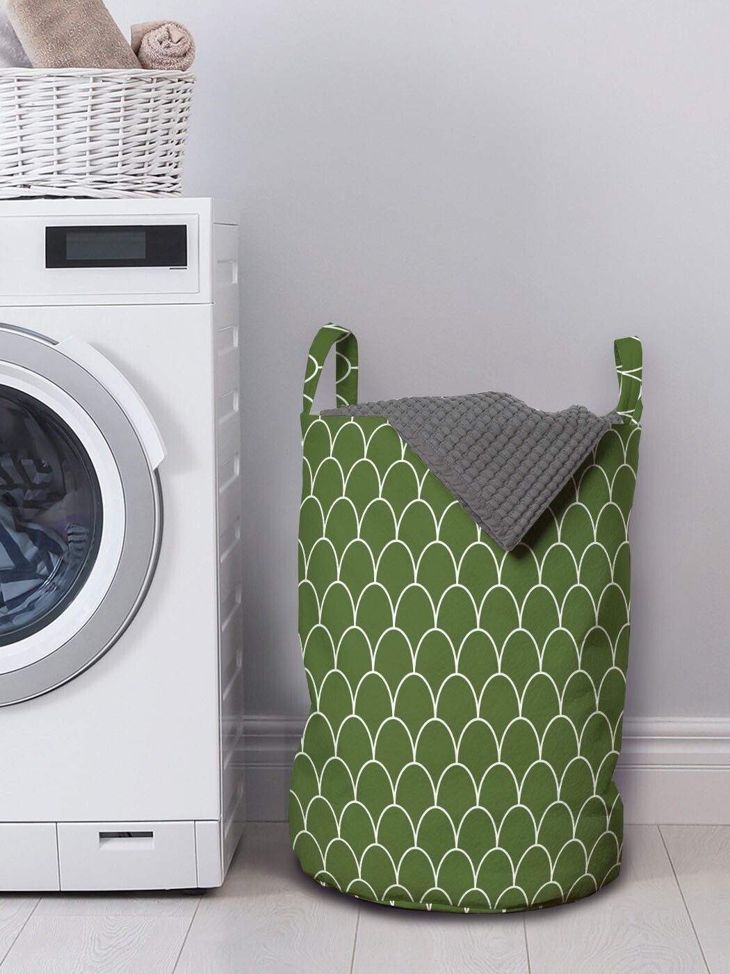 Wäschekorb mit Abakuhaus Griffen wellige Waschsalons, Kordelzugverschluss Wäschesäckchen Grün für Geometrische Form