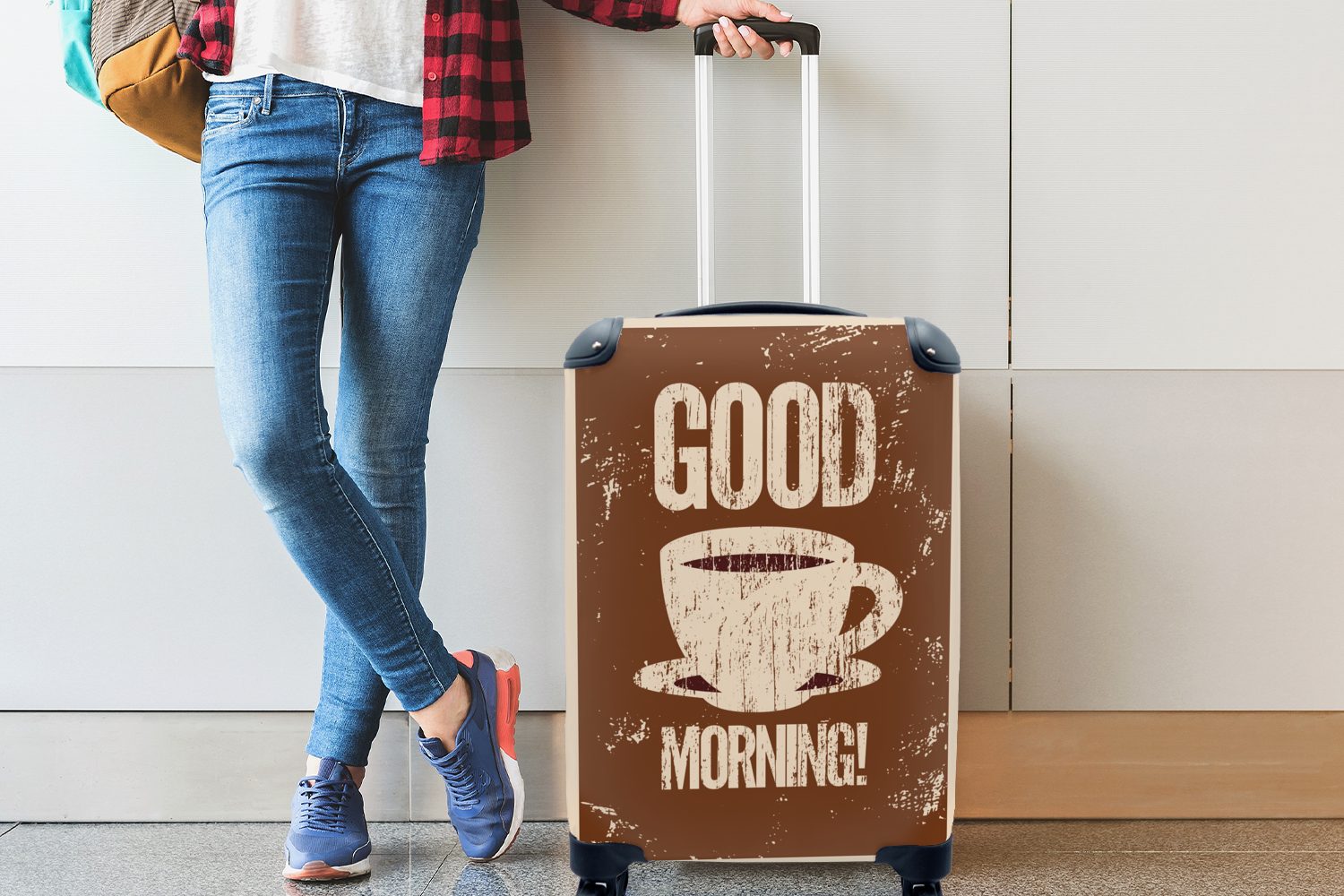 Morgen! 4 Handgepäckkoffer Zitate rollen, - - Handgepäck mit Reisetasche - für Kaffee Trolley, - Rollen, MuchoWow Reisekoffer Vintage Guten Sprichwörter, Ferien,