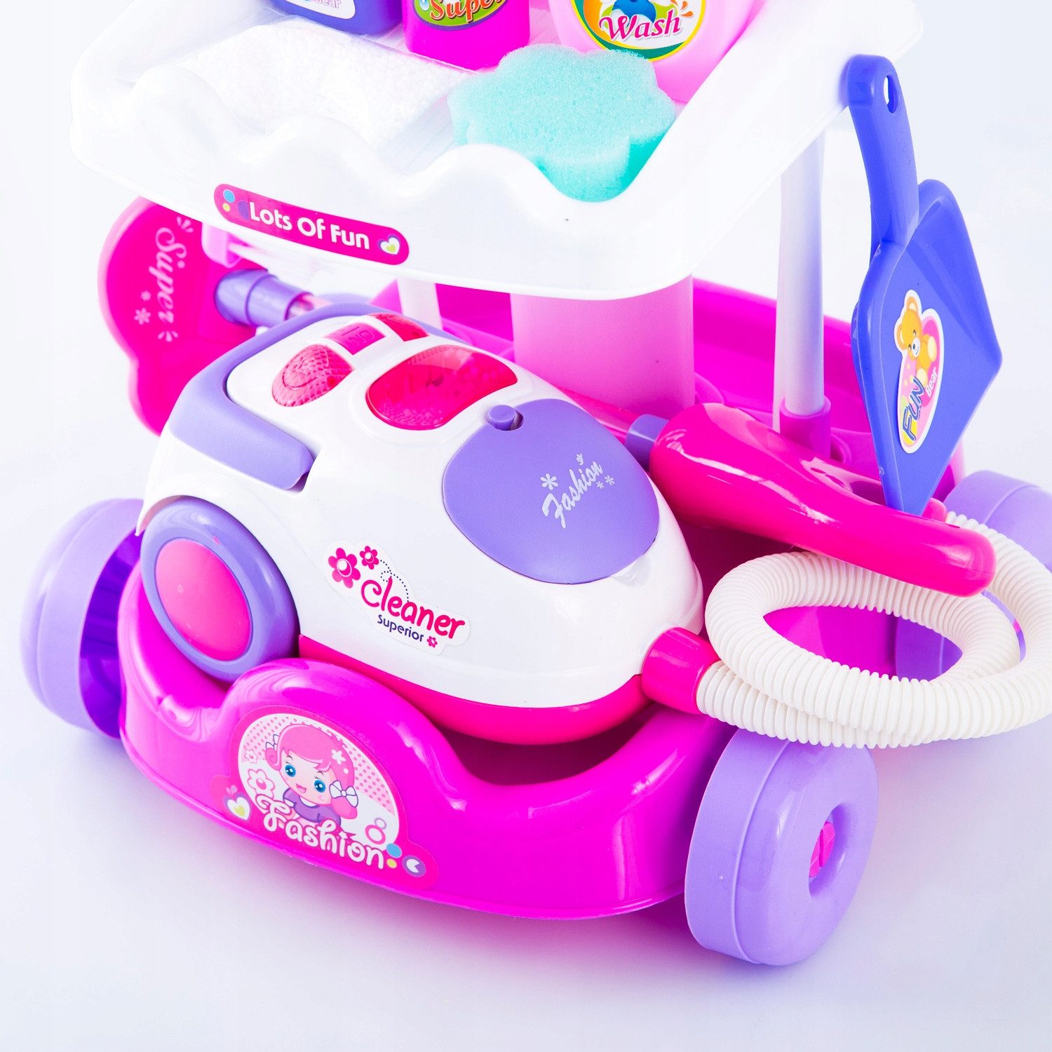 kinderplay Kinder-Staubsauger Kinder Reinigungsset mit Staubsauger – Lernspiel – Zubehörwagen, (Reinigungsset mit Staubsauger und Zubehör), mit Licht und Sound