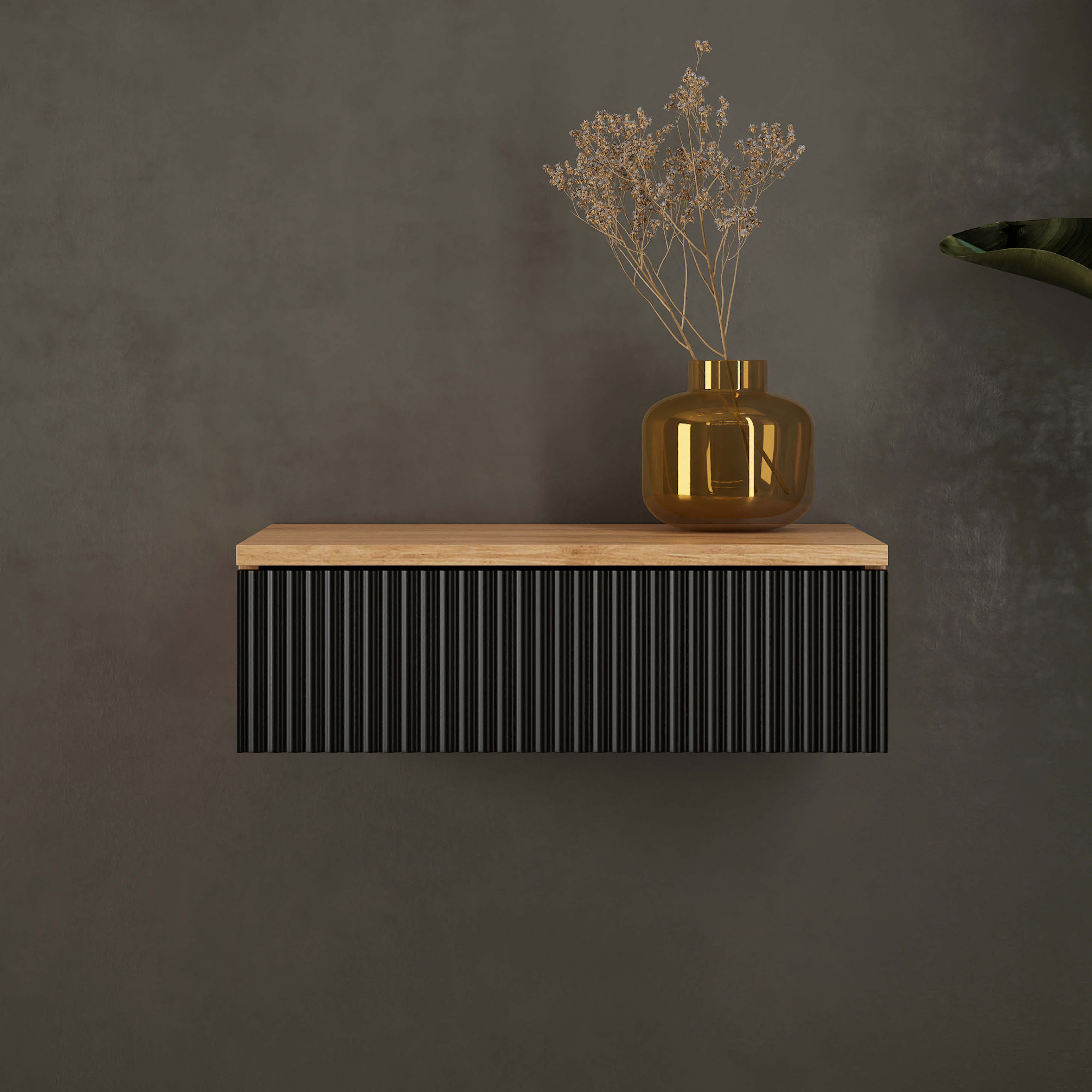 Planetmöbel Konsolentisch AMYRA (Wandmontage, 50 x 16 x 35 cm, 1-St., Gold Eiche - Schwarz), Wand-Konsole für Garderobe, Flur und Schminktisch