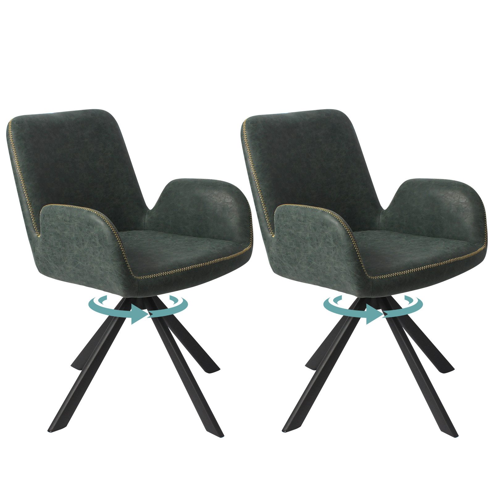 HOMAVO Esszimmerstuhl YZ7 Set 2 Stick mit Ammlehnen in Drehbar Vintage-Look, 360° drehbar, vielseitig einsetzbar