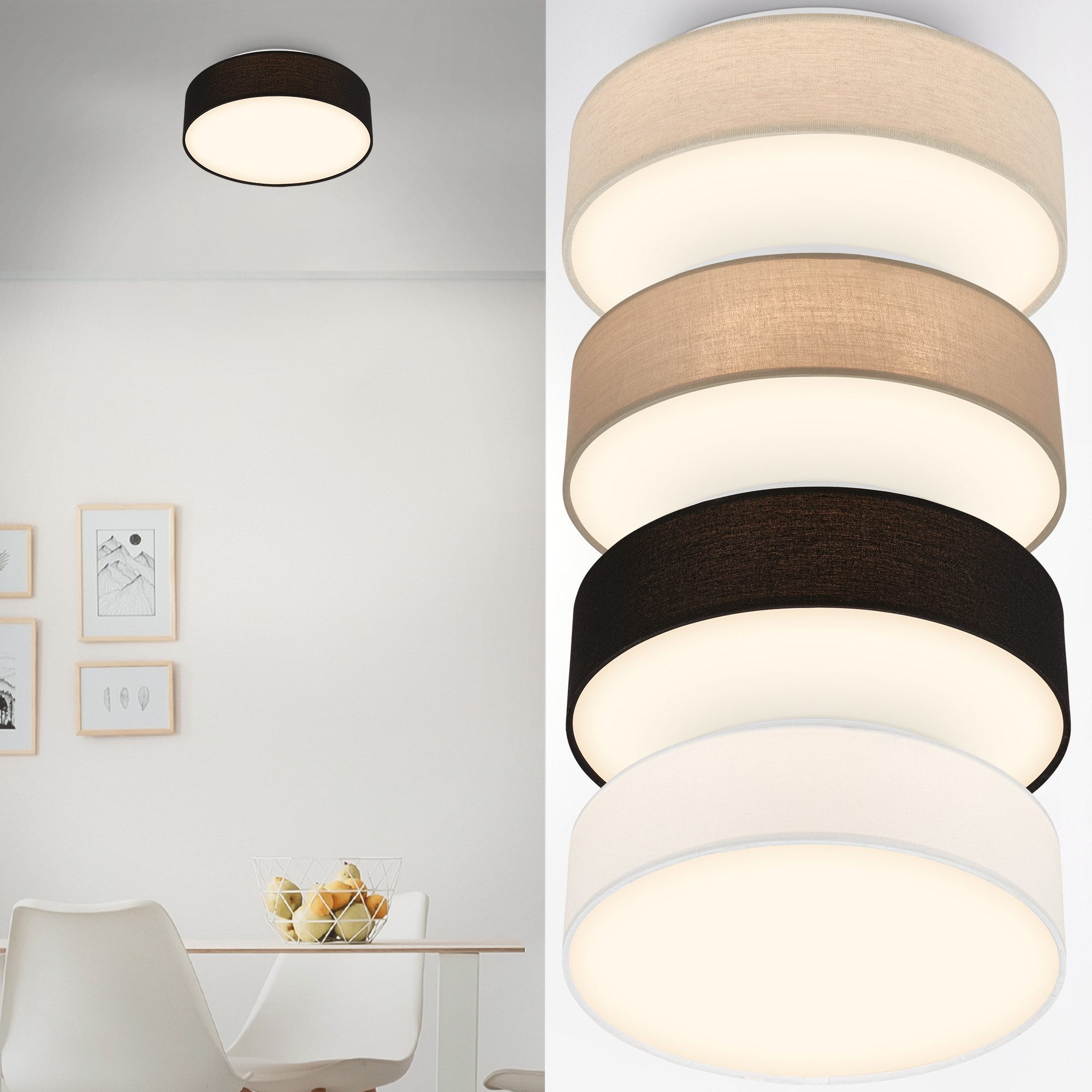 Briloner Leuchten LED Deckenleuchte Stoff-Deckenlampe Textillampe Stoffschirm Wohnzimmer Schlafzimmer, LED fest integriert, 3000K, 30/38x10,5 cm, Wohnzimmer, Schlafzimmer, Flur, Küche