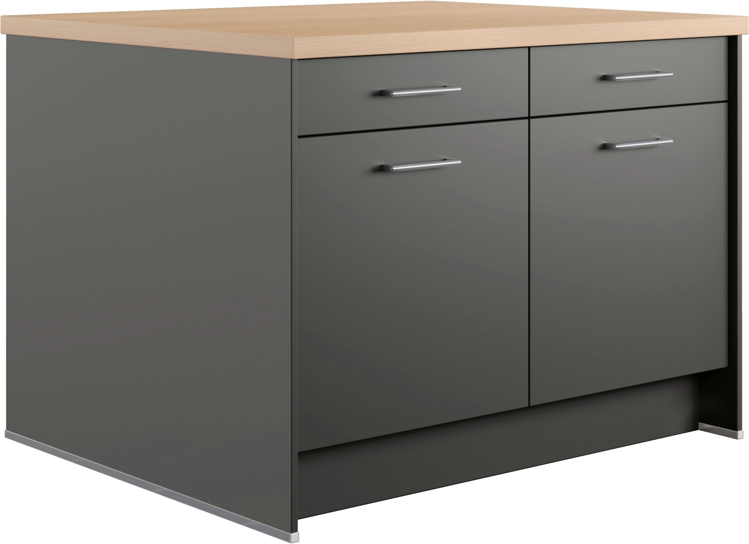 IMPULS KÜCHEN Kücheninsel Kopenhagen, flexibel stellbar, Schubkästen mit Soft-Close, (Set), vormontiert, mit integriertem Sitzplatz auf einer Seite, Breite 123 cm