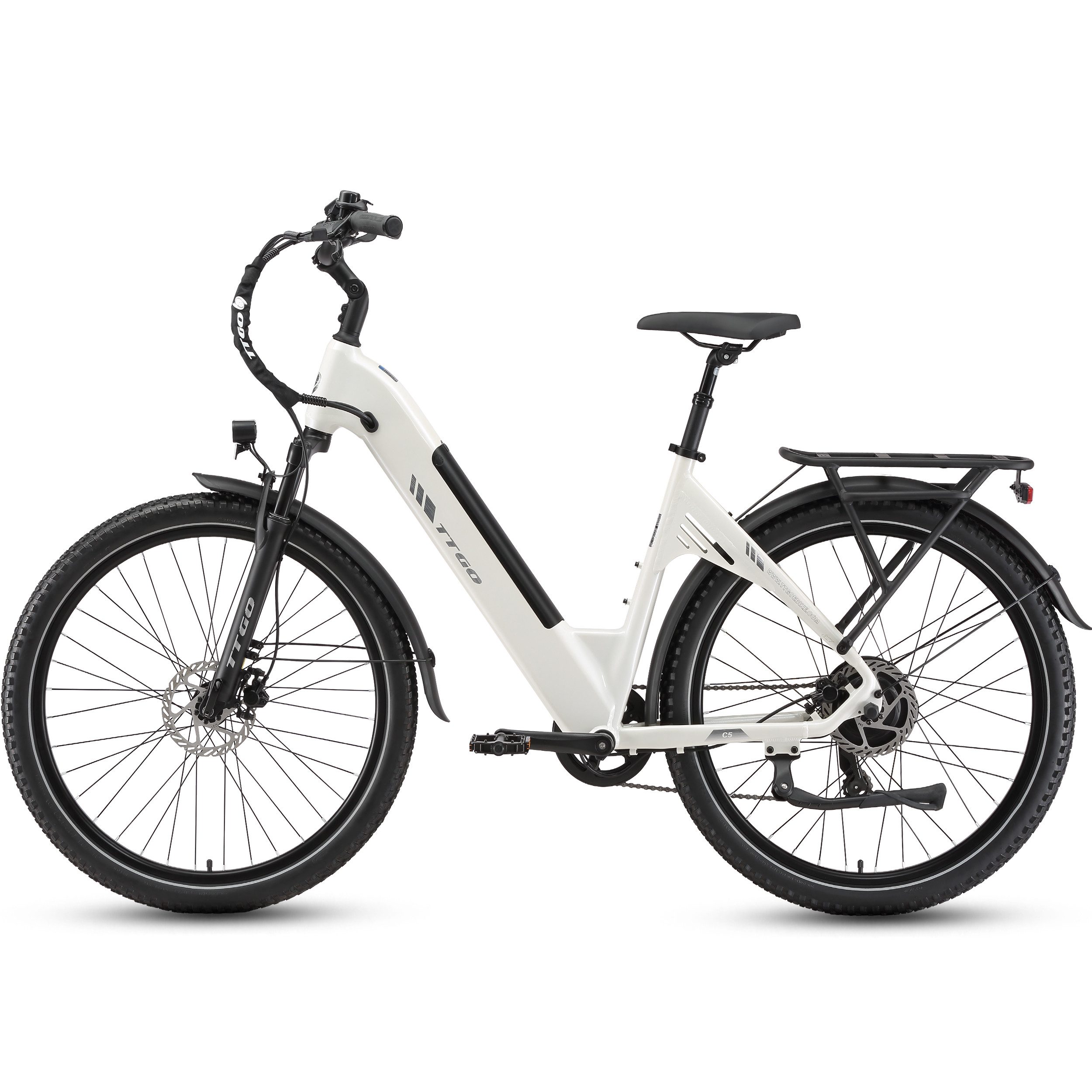 TTGO E-Bike Cityrad 28 Zoll, 110km, mit Federsattelstütze, Elektrofahrrad für Damen Herren, 7 Gang Shimano, Kettenschaltung, Heckmotor, 648 Wh, Tiefeinsteiger E-Bike für Alltag, Pendeln und Touren