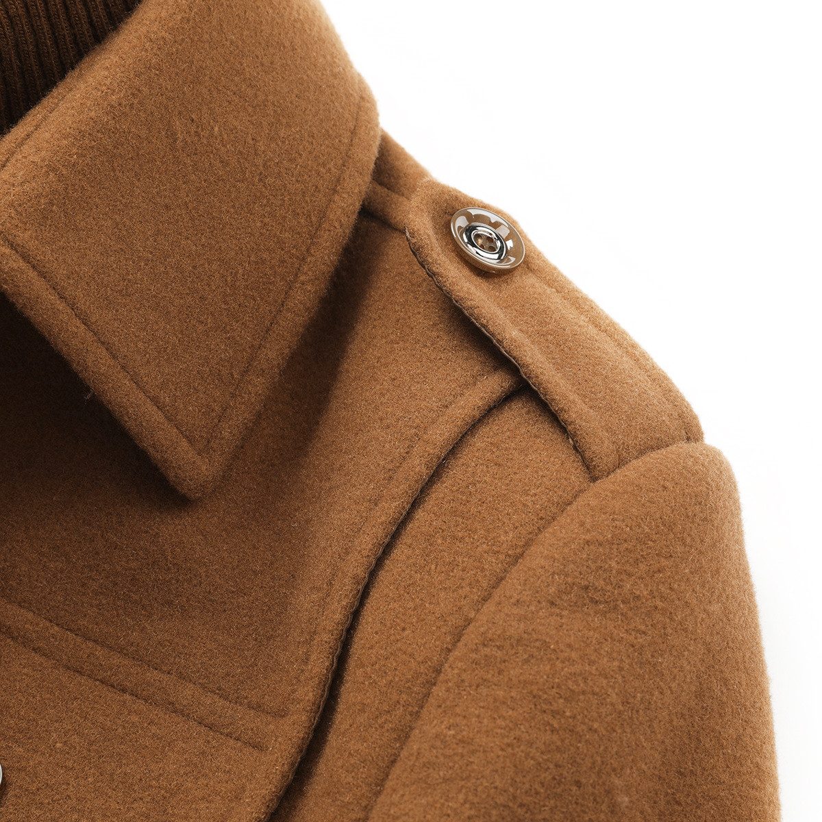 Allthemen Kurzmantel Herren Slim Fit Wollmantel mit abnehmbarem Doppelkragen Wintermantel