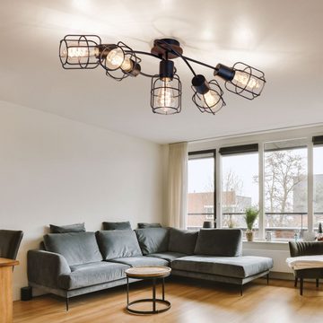 etc-shop LED Deckenspot, Leuchtmittel nicht inklusive, Deckenleuchte Wohnzimmerlampe Metall Holz Gitter 5 Flammig L 68 cm