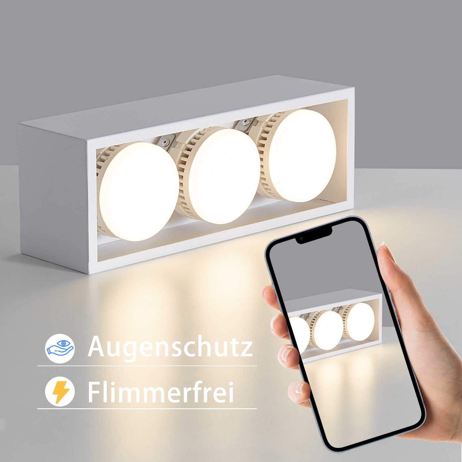 ZMH LED Deckenstrahler Deckenleuchte LED Deckenspots - Eckig mit 3/4 Flammig Schwenkbar, 3000k, 15W GX53 Aufbaustrahler für Küche Wohnzimmer, Weiß/Schwarz