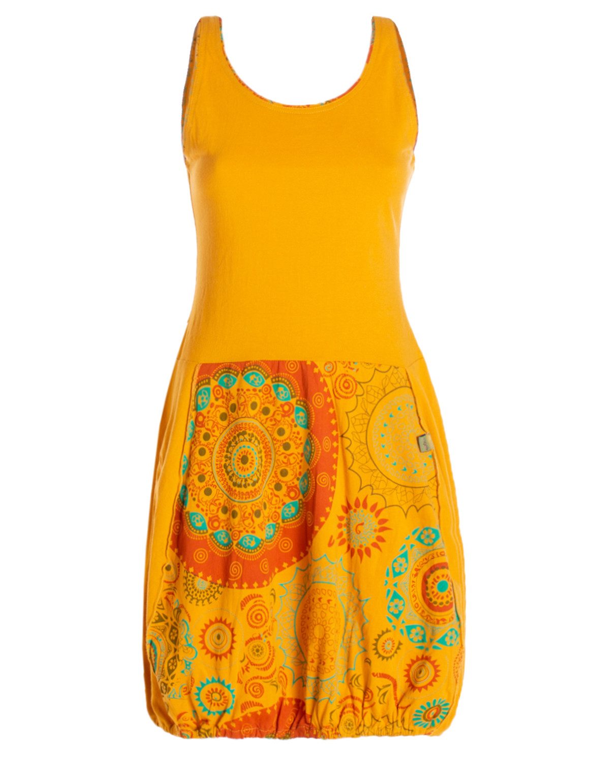 Vishes Ballonkleid Damen mittellanges Kleid Baumwolle geometrisches Muster Ballonkleid Alternative Bekleidung, Ethno, Hippie, Retro Style